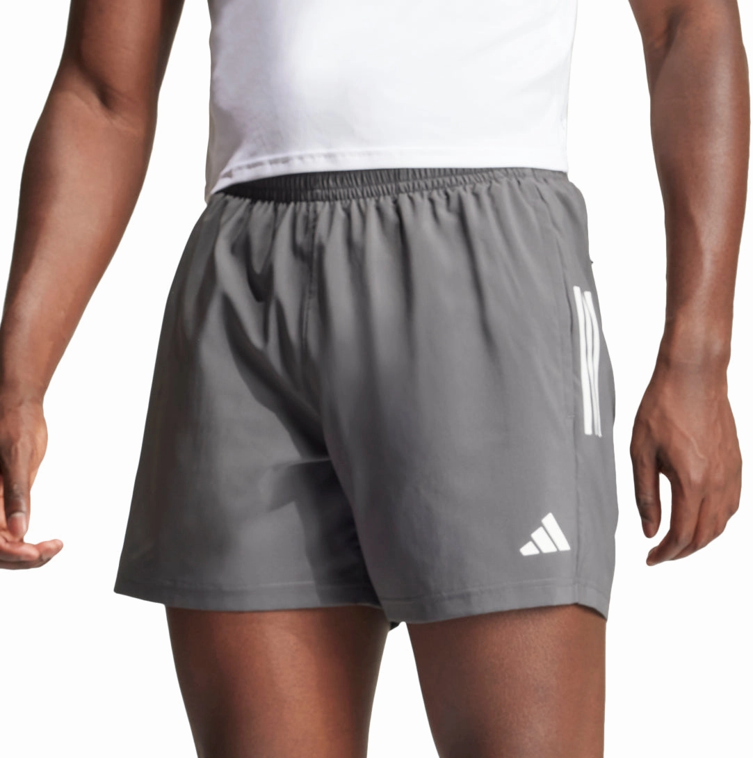 adidas Own The Run 5 Inch Mens Running Shorts - Grey Silicone Grip Hemline Friction Reducing Lining