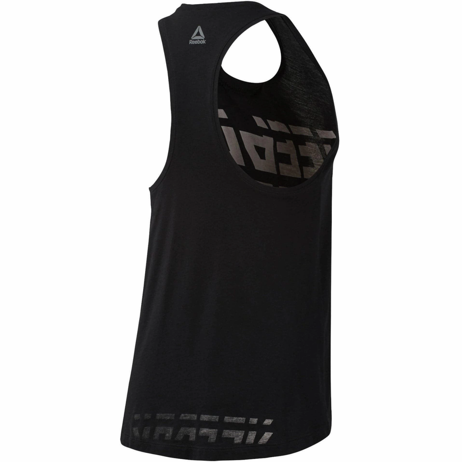 Reebok Workout Ready Meet You There Womens Training Vest Tank Top - Black ElasticCuffDesign