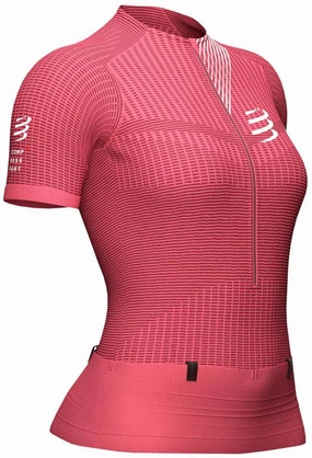 ReinforcedShoulderPanels casual and comfortable Compressport Trail Postural Half Zip Short Sleeve Womens Running Top - Pink