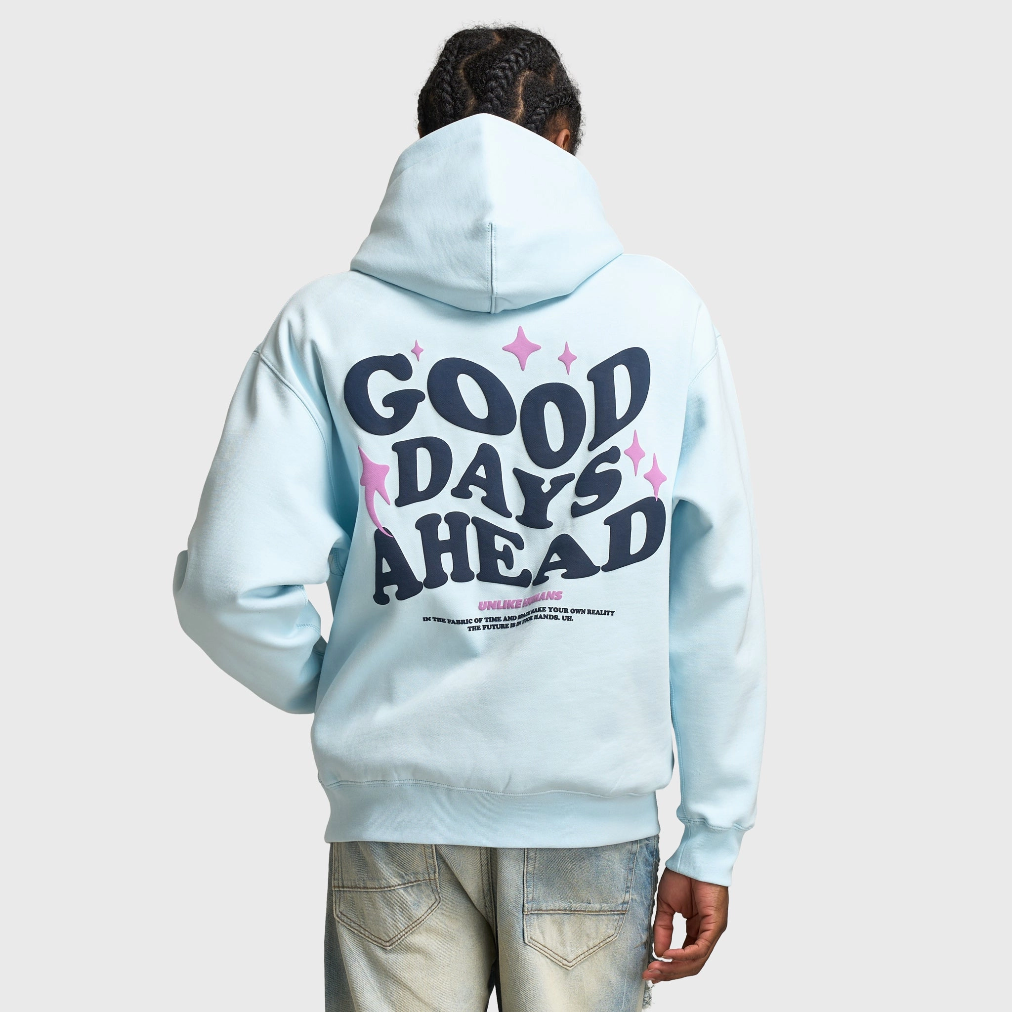 Anti Slip Cuffs Temperature Regulating Lining Unlike Humans Good Days Pullover Hoodie / Delicate Blue