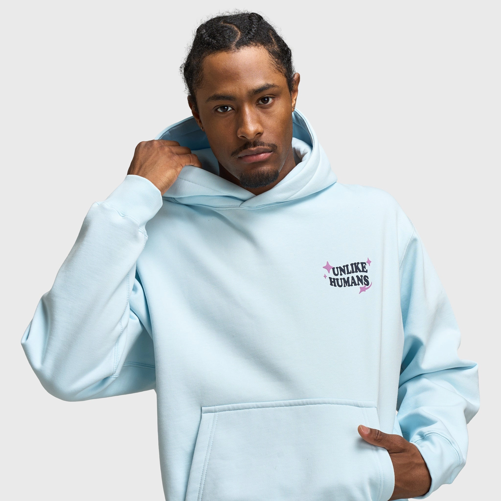 Unlike Humans Good Days Pullover Hoodie / Delicate Blue QuickDry Fabric
