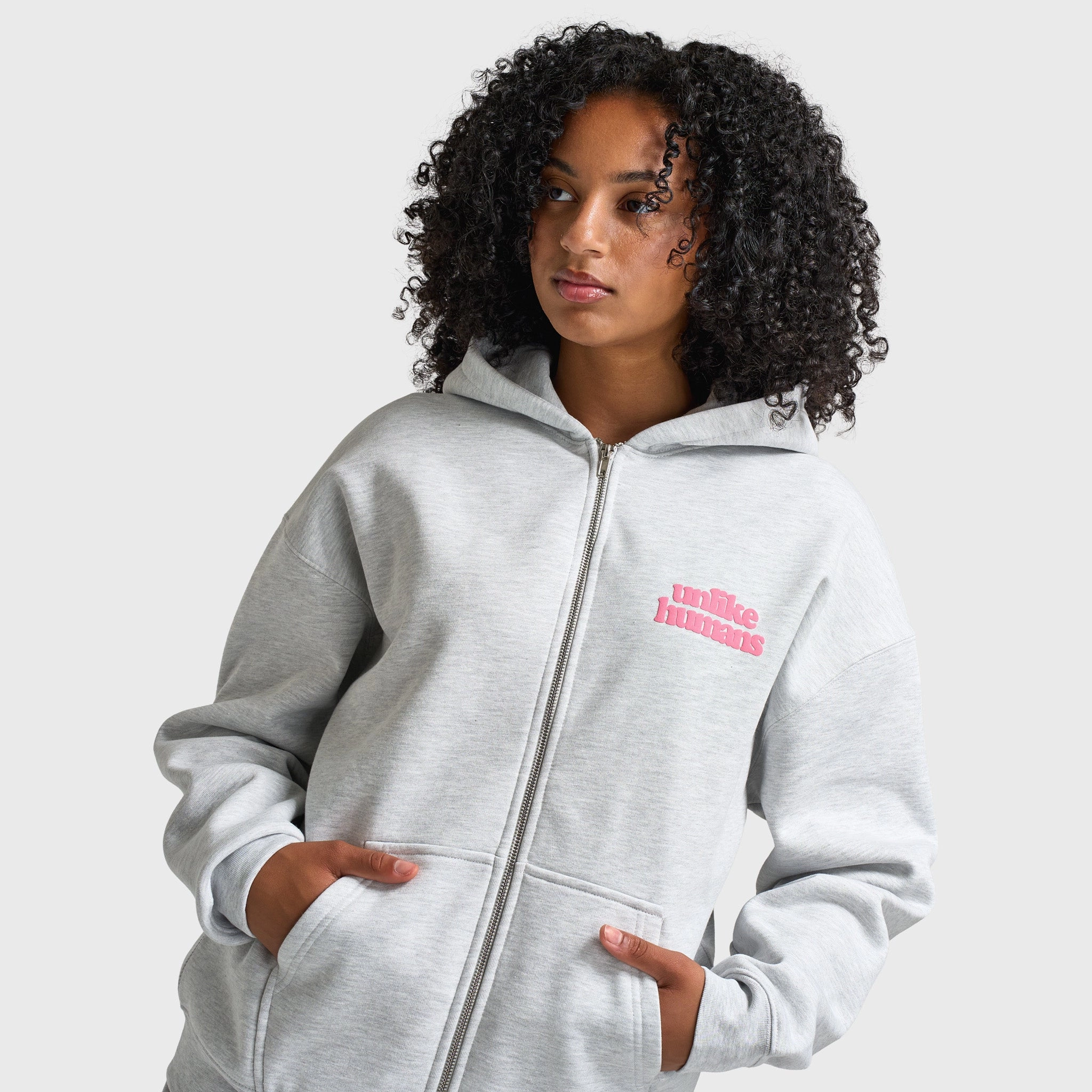 Stylish Outer Layer Fade Resistant Unlike Humans Women's Bubble Full Zip Hoodie / Light Grey Marl