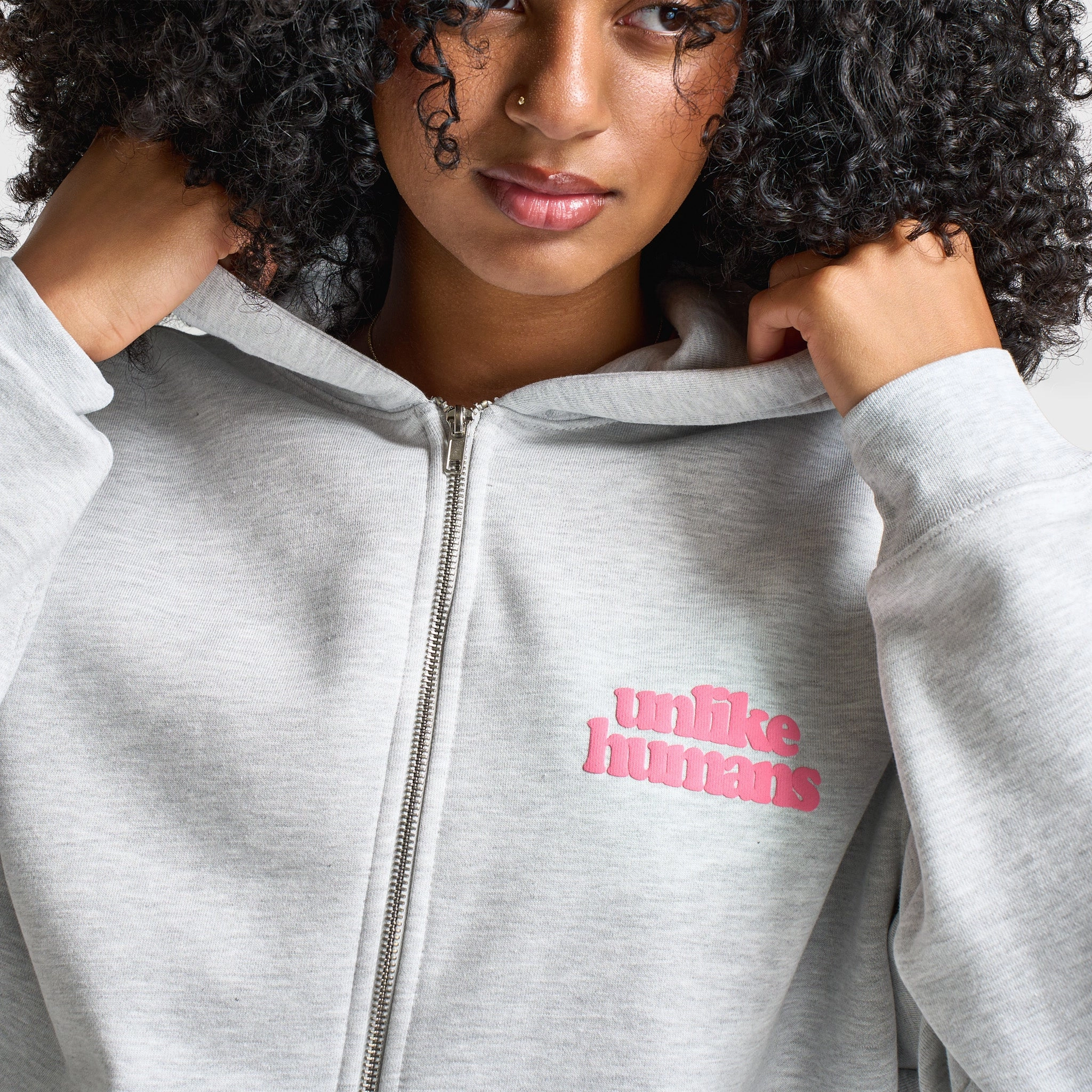 Unlike Humans Women's Bubble Full Zip Hoodie / Light Grey Marl Adjustable Cuff