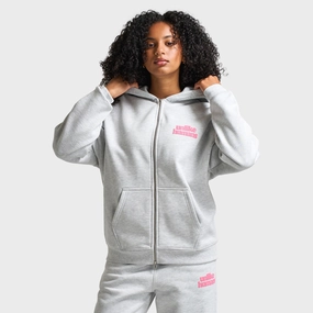 Unlike Humans Women's Bubble Full Zip Hoodie / Light Grey Marl Adjustable Belt Glow In The Dark Accents
