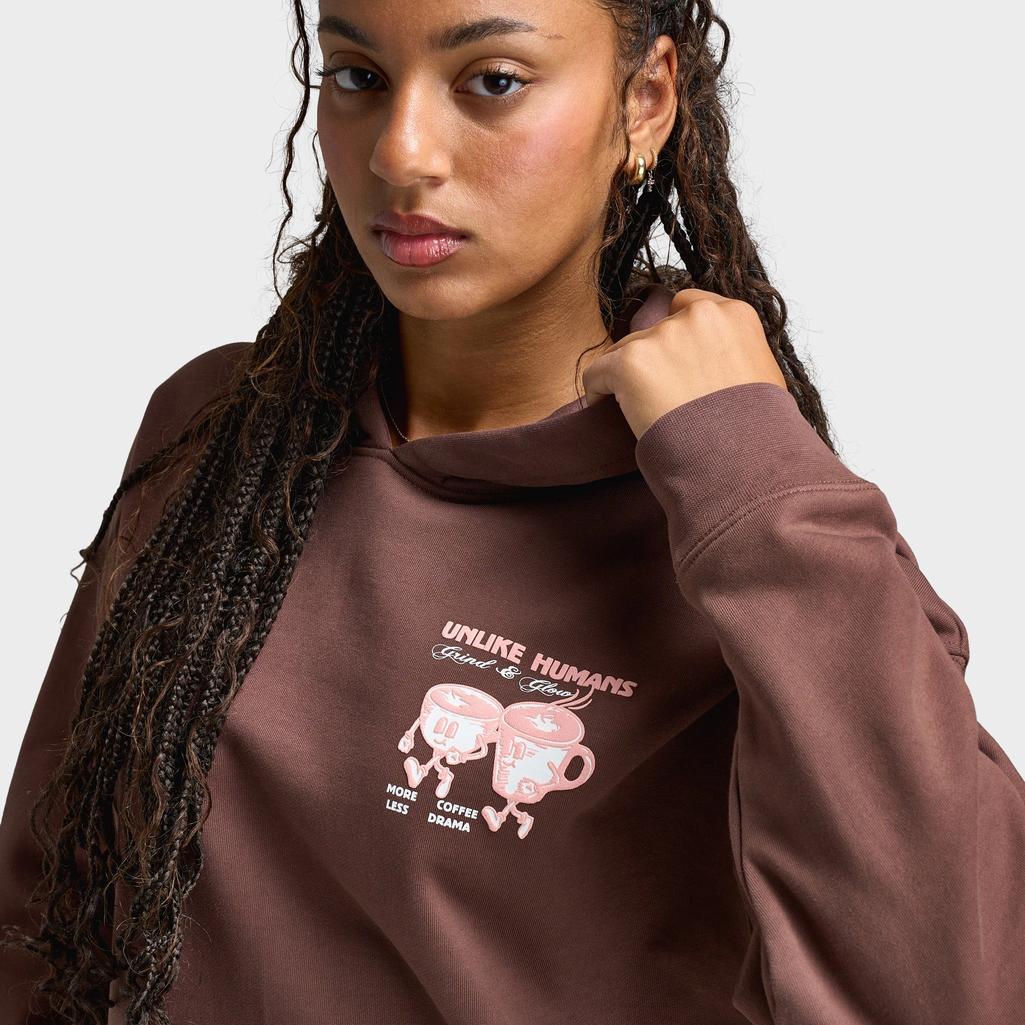 TapedSeamConstruction Unlike Humans Women's Coffee Overhead Hoodie / French Roast