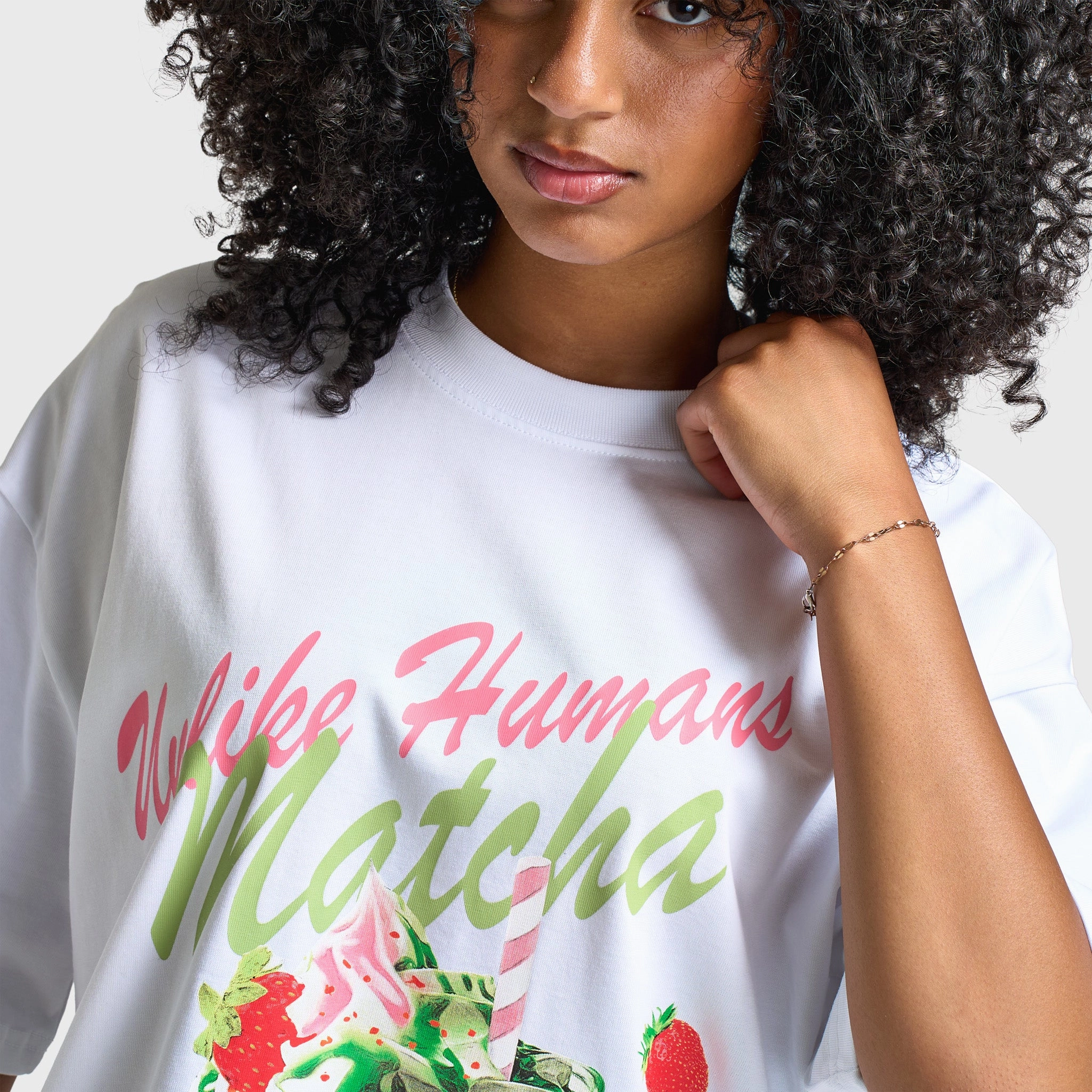 Chic Vibe Unlike Humans Women's Matcha Tee / Optic White