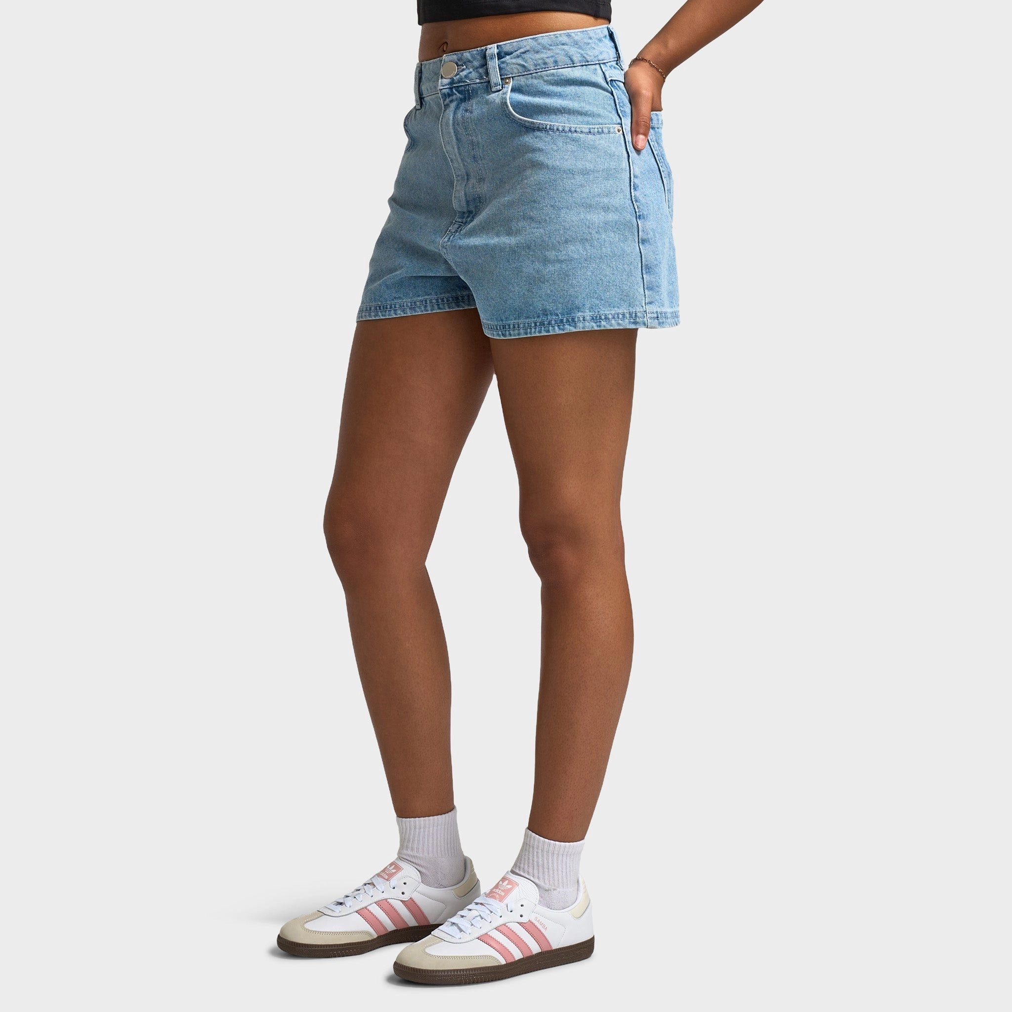 swim trunks low waisted Unlike Humans Women's Mom Shorts / Light Stone Wash