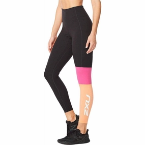 2XU Form Block Hi Rise Compression Womens Long Running Tights - Black Halloween Functional