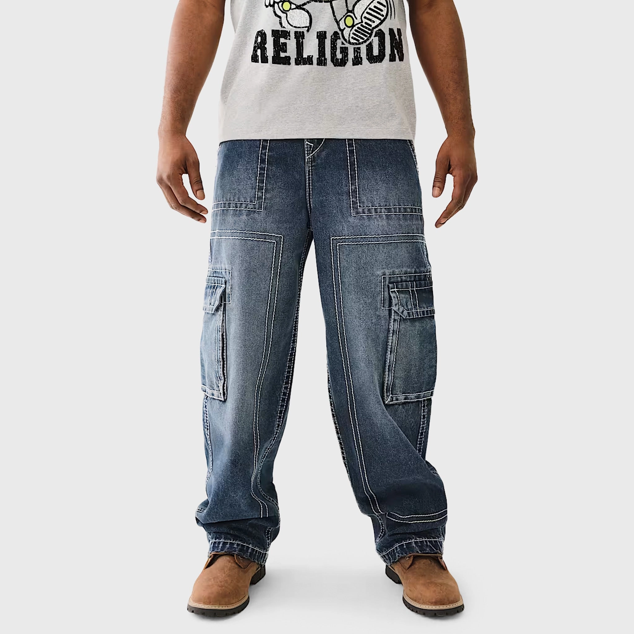 True Religion Big T Cargo Pants / Dark Rebel Race Wash MultiPocket Configuration Dynamic Comfort