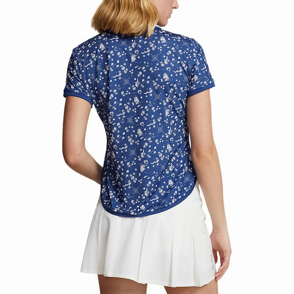 Mesh Lined Back Golf Apparel RLX Ralph Lauren Women's Printed Airflow Golf Polo Shirt - Nautical Cnv/Beach Royal