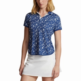 Durable Fabric NoChafe Collar Lining RLX Ralph Lauren Women's Printed Airflow Golf Polo Shirt - Nautical Cnv/Beach Royal