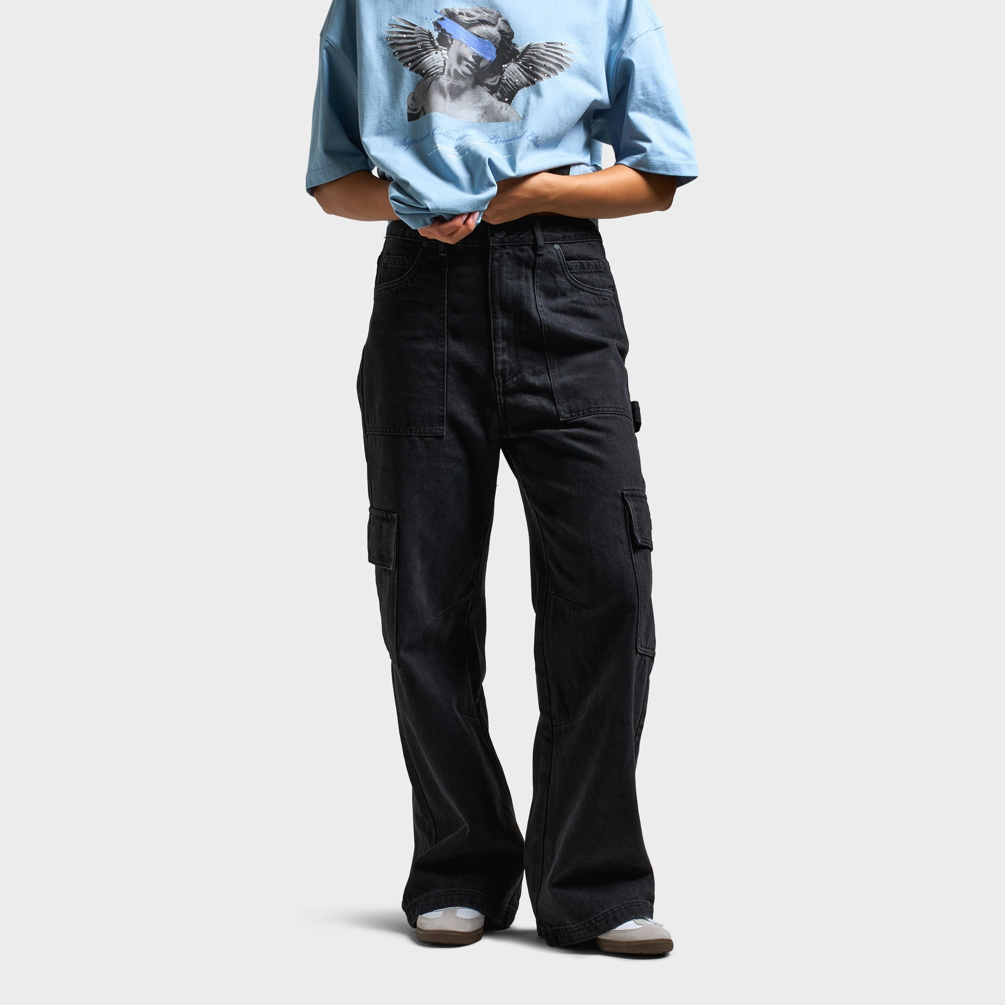Supply & Demand Women's Cargo Jeans / Black RipstopFabric Busy Glow