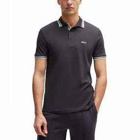 Curved Hemline BOSS Paddy Cotton Pique Golf Shirt - Charcoal
