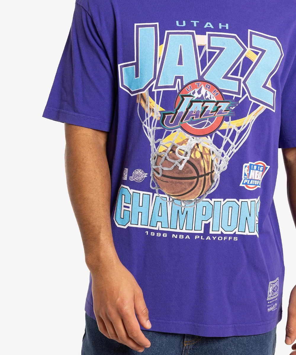 Mitchell & Ness Utah Jazz Nothing But Net Tee (Faded Purple) FlatlockStitching