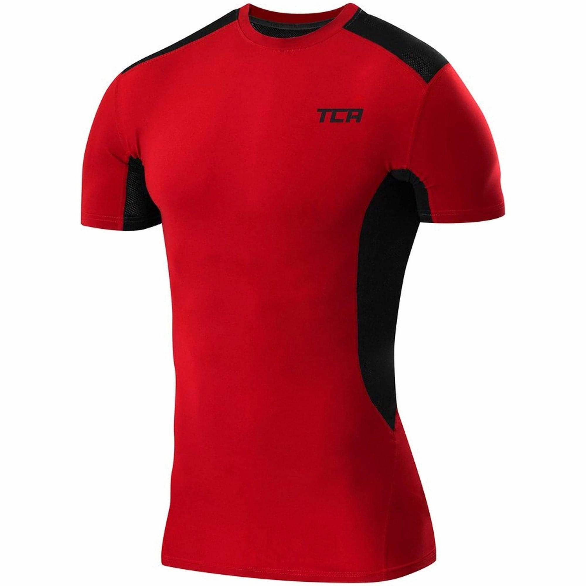 TCA FX Laser Mens Short Sleeve Compression Top - Red Modern Design