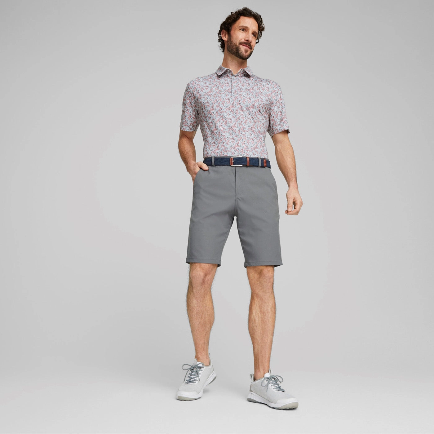 Non Restrictive Cuff Breathable Airflow Channels Puma Mattr Florals Golf Polo Shirt - High Rise/Flamingo Pink
