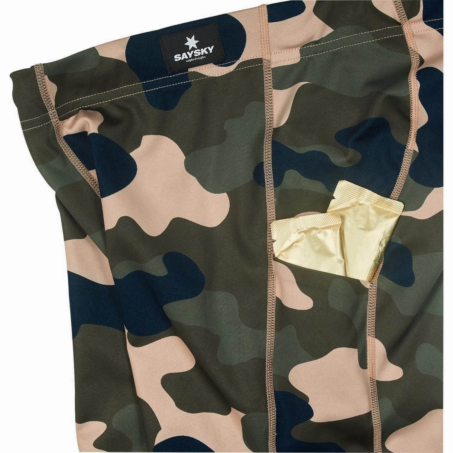 SAYSKY Camo Combat Mens Long Running Tights - Green Ergonomic Articulated Cut