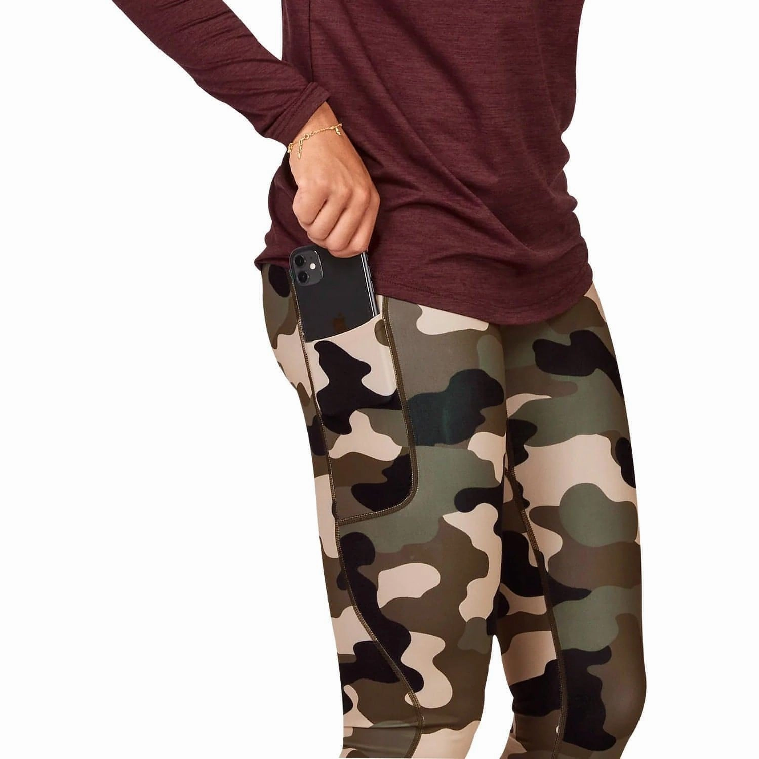 NonSlip Grip bamboo SAYSKY Camo Combat Mens Long Running Tights - Green