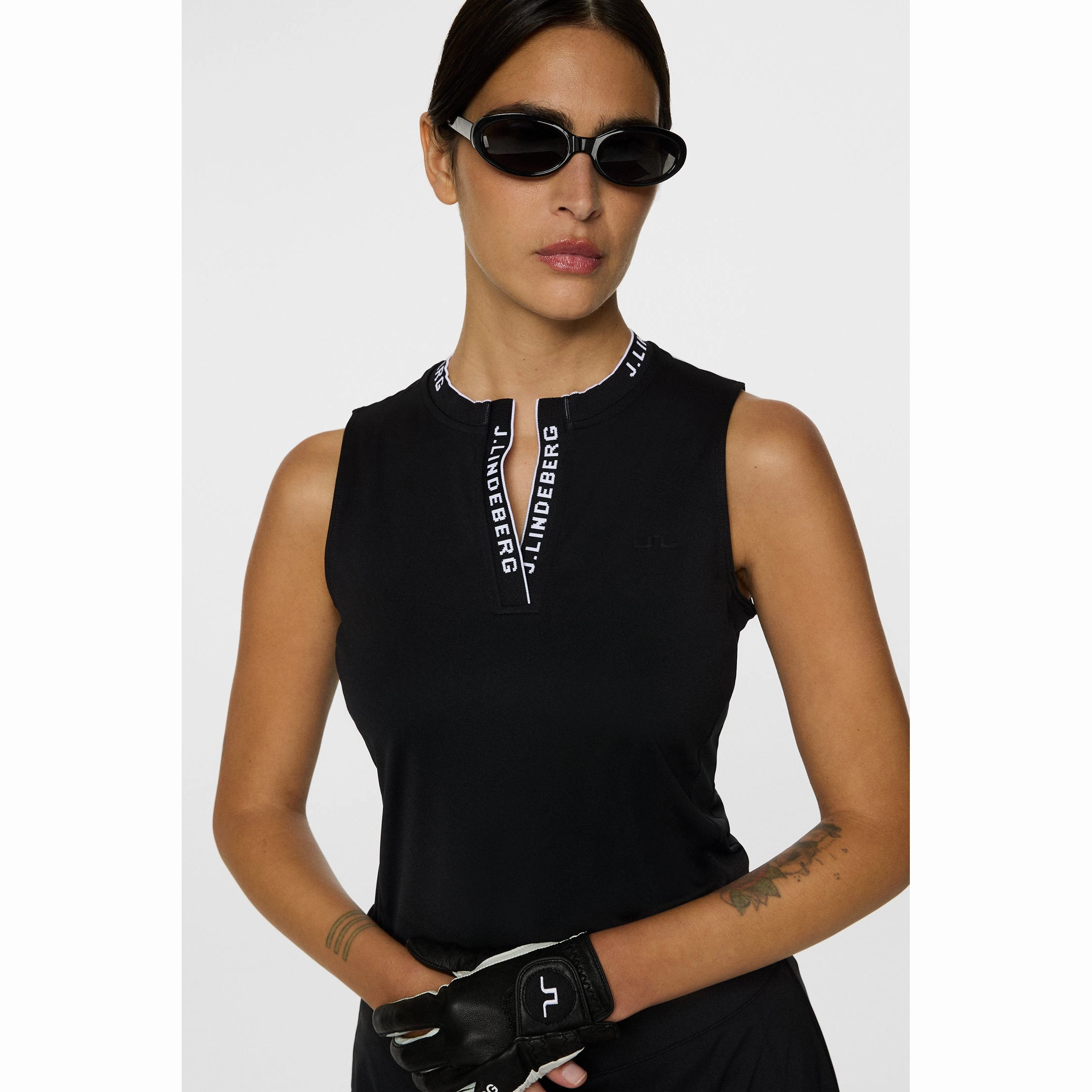 Casual Elegance Lightweight Knit Material J.Lindeberg Women's Leya Sleeveless Golf Shirt - Black