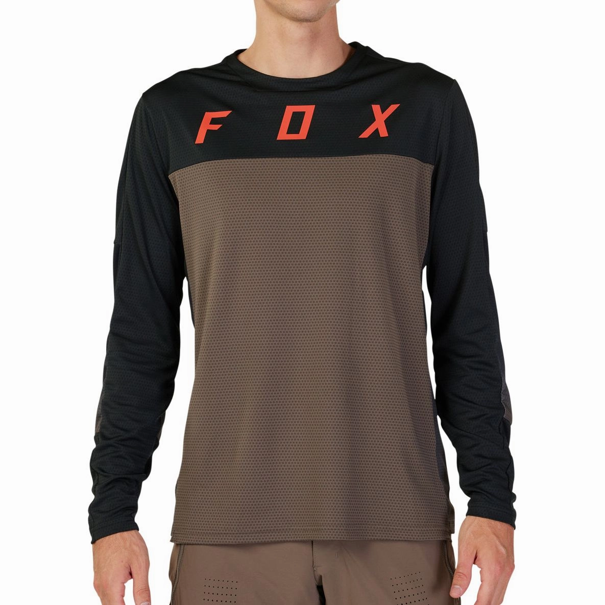 DurableFlatlockStitching Flexible Fox Defend Cekt Long Sleeve Mens Cycling Jersey - Brown