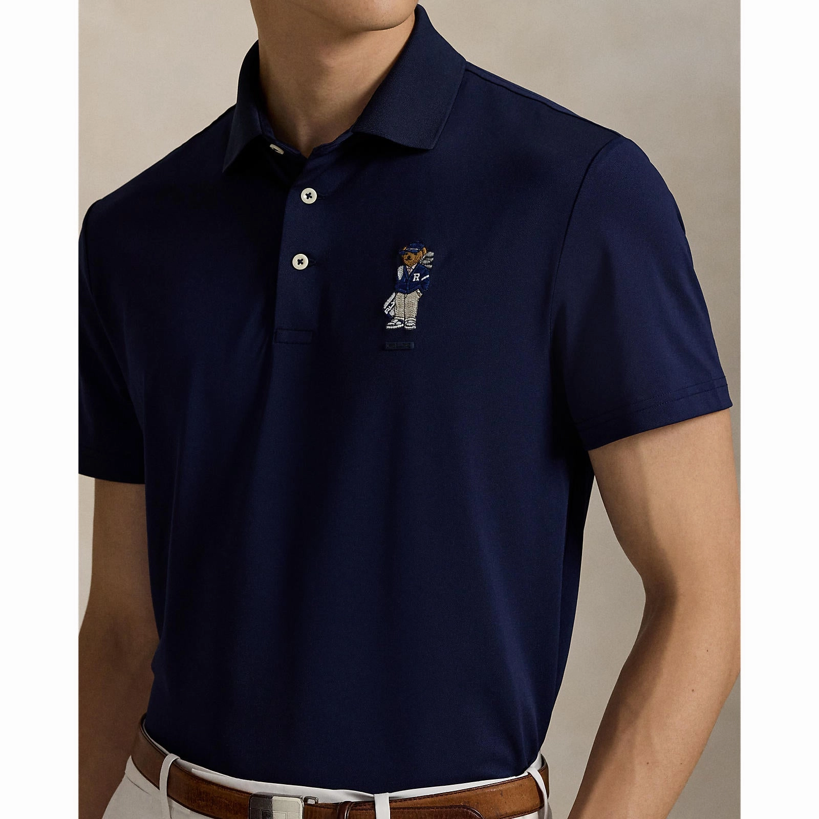 RLX Ralph Lauren Tailored Fit Polo Bear Pique Golf Polo Shirt - Refined Navy Breathable Underarm Vents Multi Ply Collar