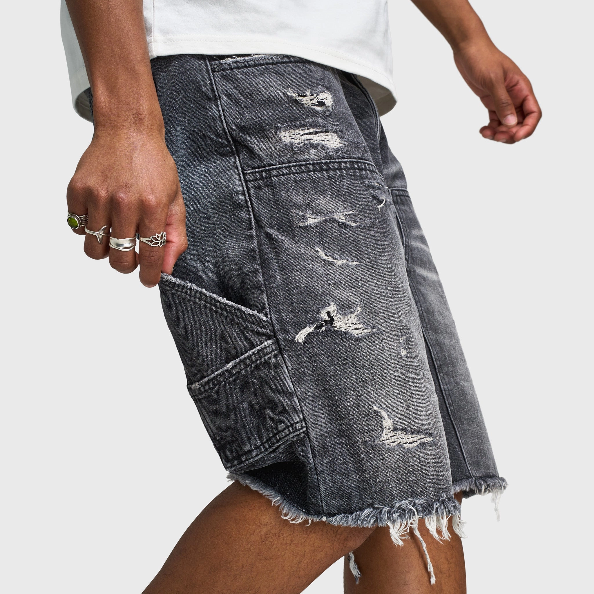 Jordan Craig Brian Reconstructed Denim Short / Industrial Black Durable piece Cool Texture