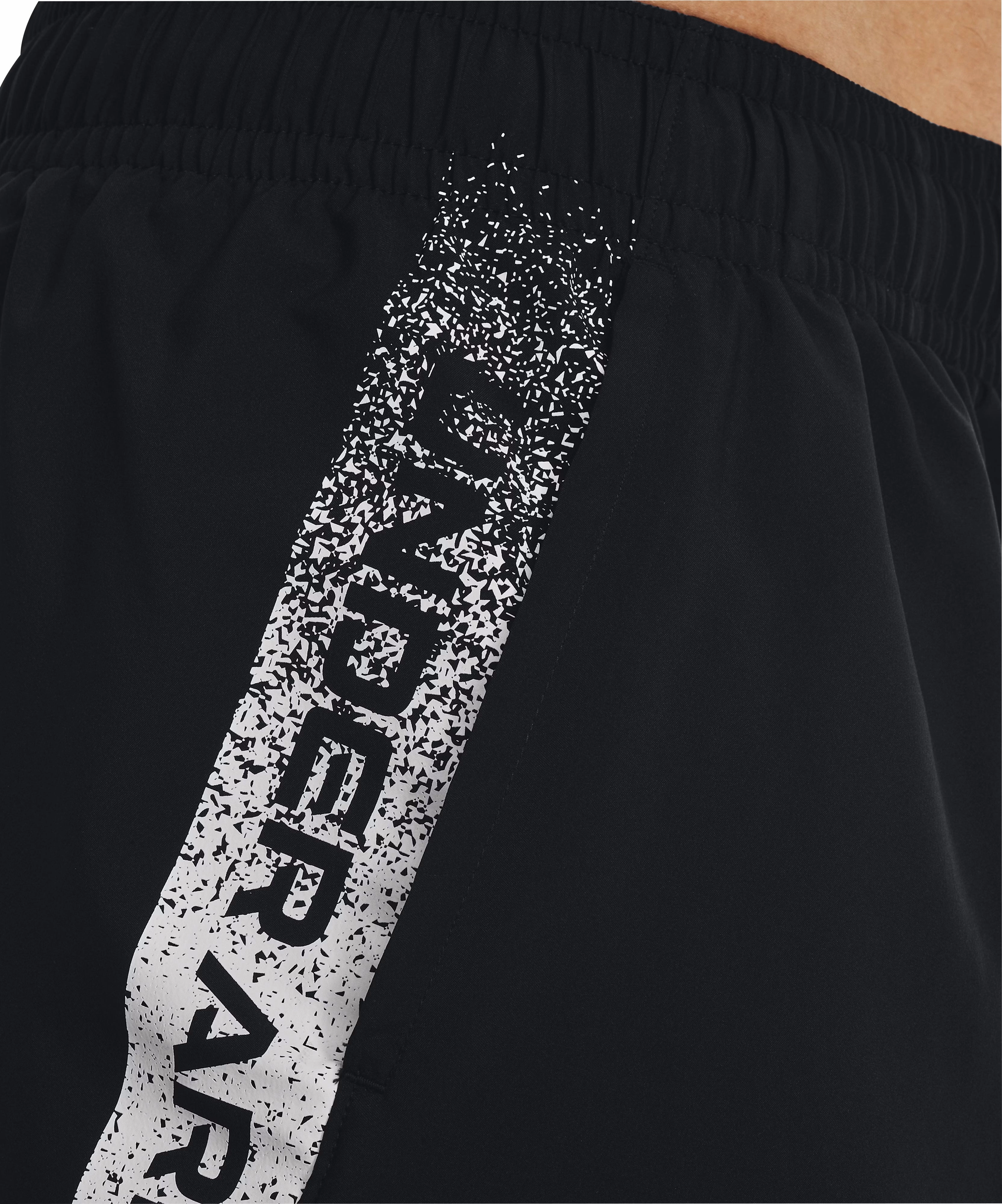 Under Armour Woven Graphic Mens Running Shorts - Black Non Restrictive Cut Sport Fit