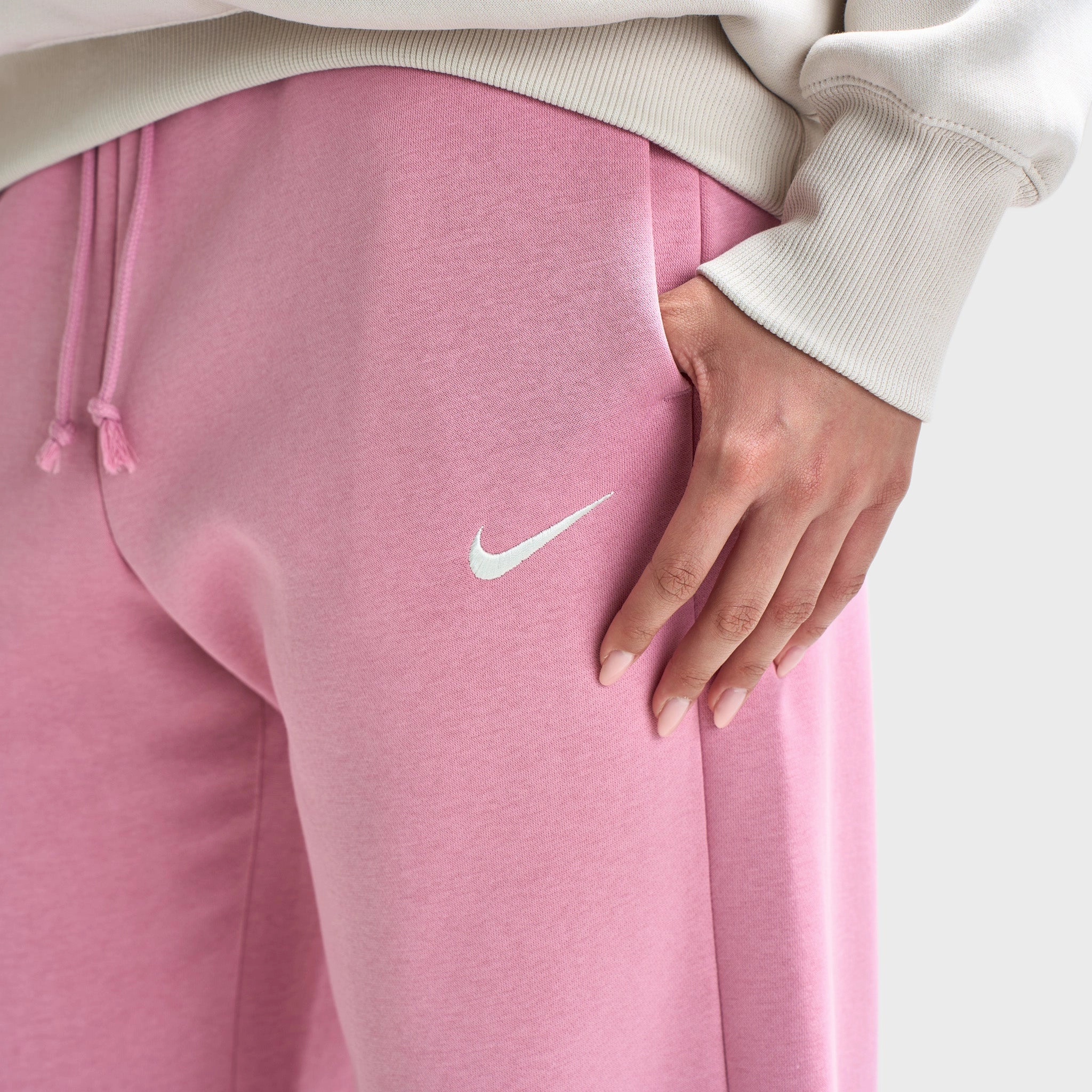 Nike Sportswear Women's Phoenix Fleece High Waisted Wide Leg Tracksuit Bottoms Elemental Pink / Sail wrinkle free Love Energy