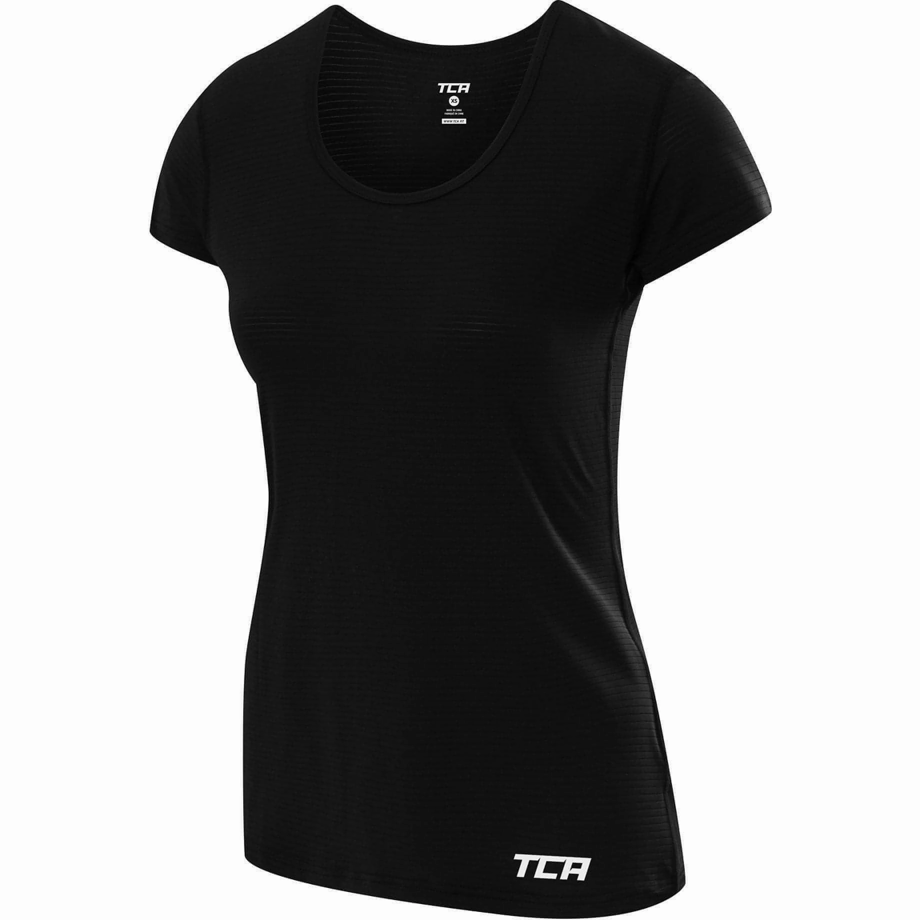 TCA Air Scoop Neck Short Sleeve Womens Training Top - Black Boho Light EcoFriendly Dye
