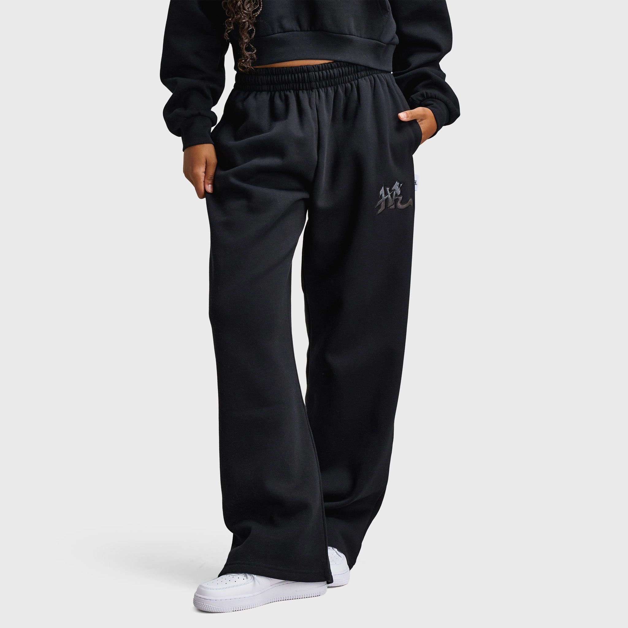 CompactPackability Hoodrich Women's Oversized Wide Leg Joggers Black / Black Satin