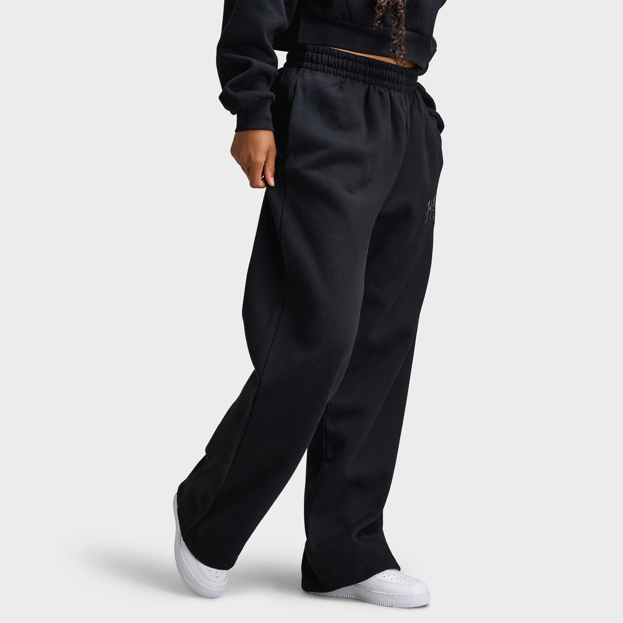 QuickPackable Design Adjustable drawstring Hoodrich Women's Oversized Wide Leg Joggers Black / Black Satin