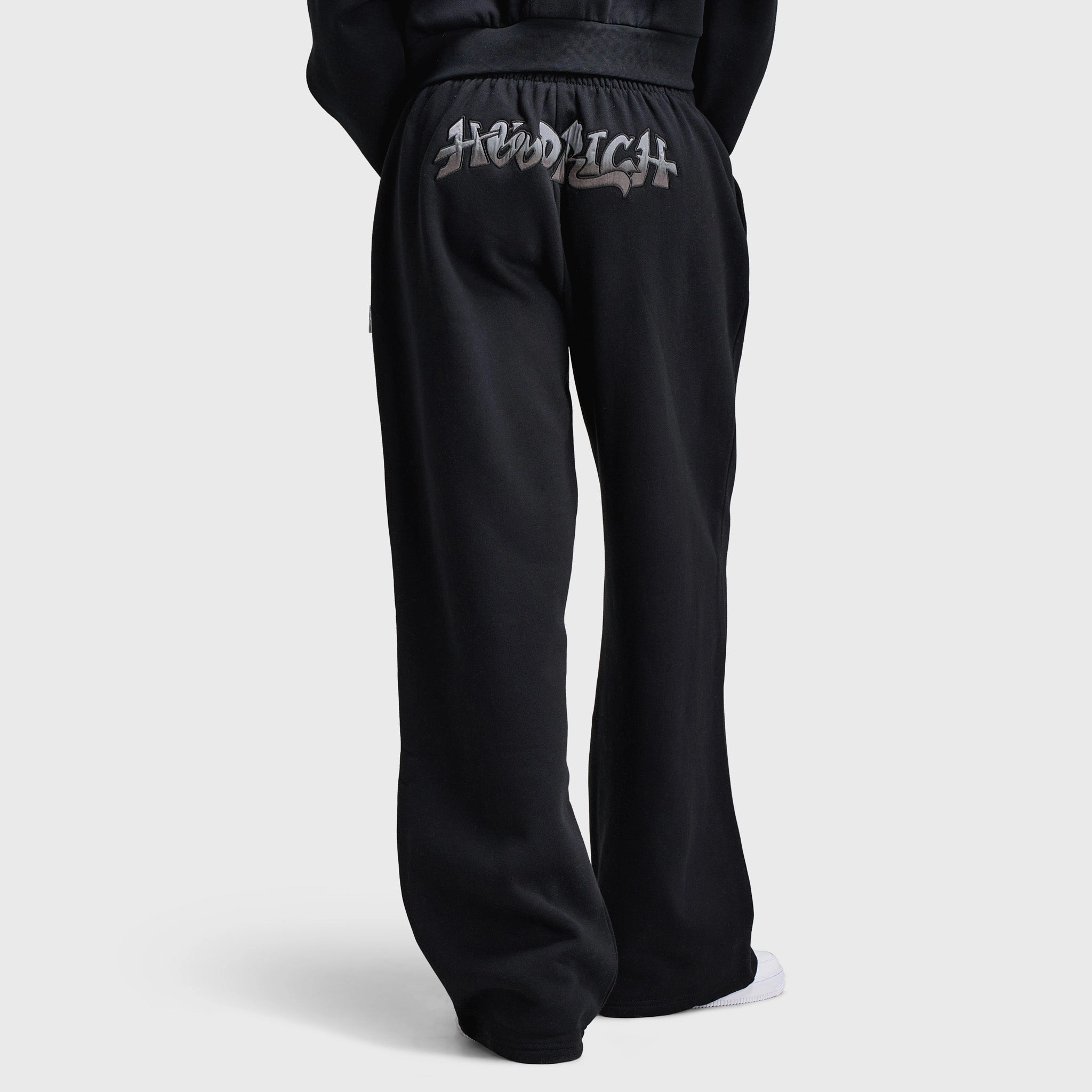 Breathable Stretch Fabric Hoodrich Women's Oversized Wide Leg Joggers Black / Black Satin