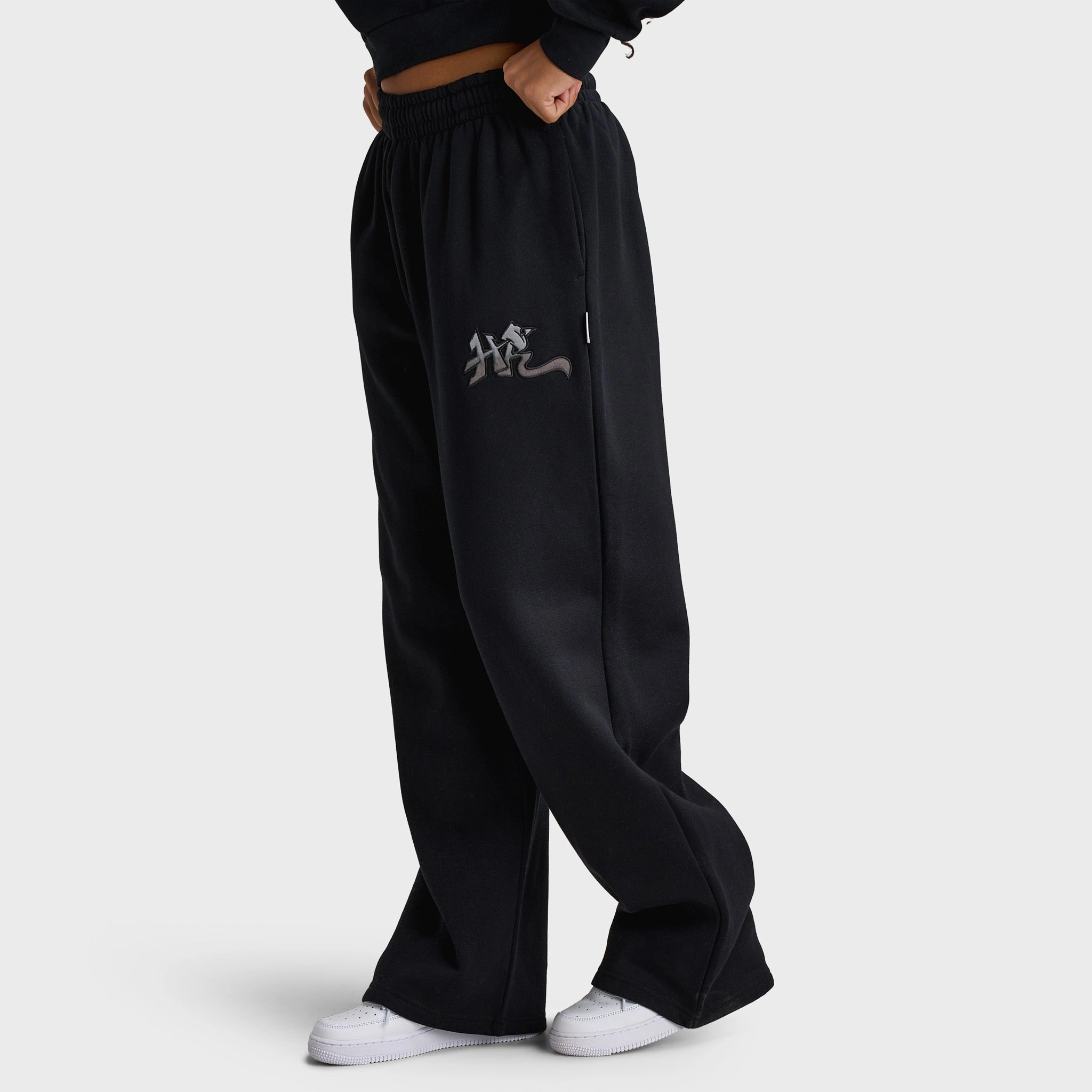 Group Mood Heat Safe Hoodrich Women's Oversized Wide Leg Joggers Black / Black Satin