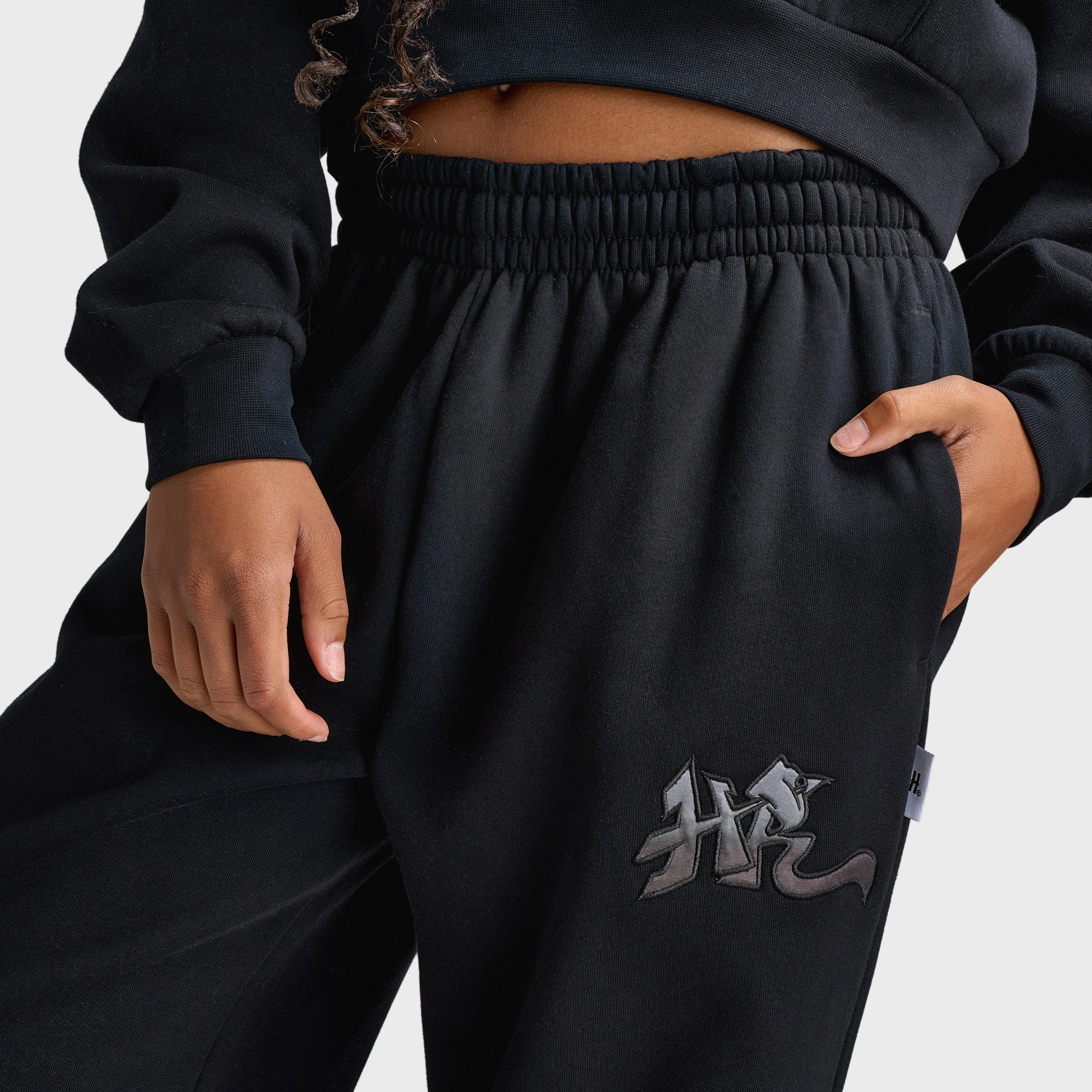 Friend Vibe Korean Fresh Hoodrich Women's Oversized Wide Leg Joggers Black / Black Satin