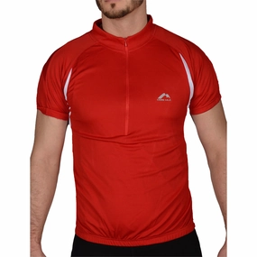 More Mile Short Sleeve Half Zip Mens Cycling Jersey - Red Bonded Seam Technology
