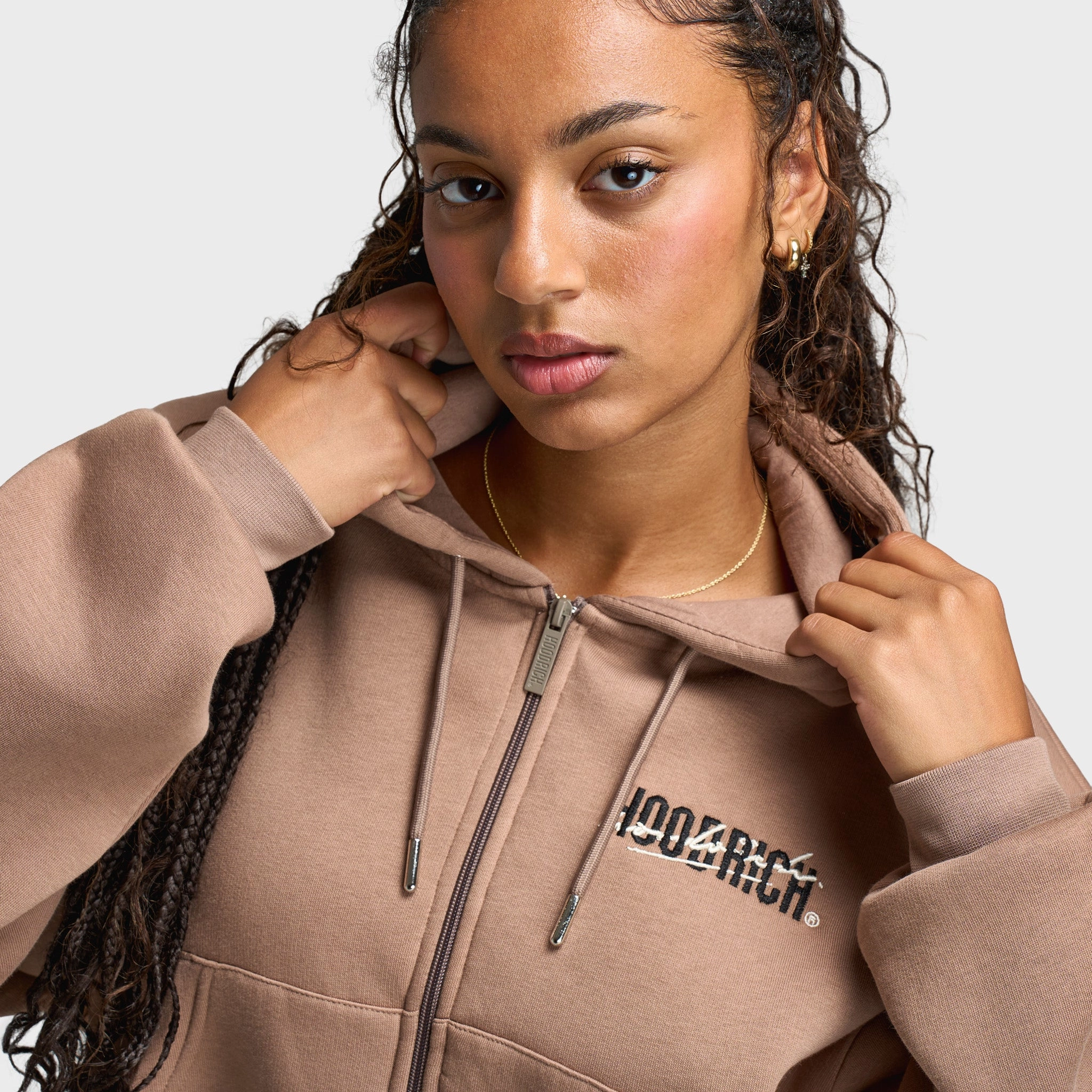 Hoodrich Women's Zip Through Boxy Hoodie Portabella / Black - Whitecap Gray Anti Static Interior Flexible Layer Fit