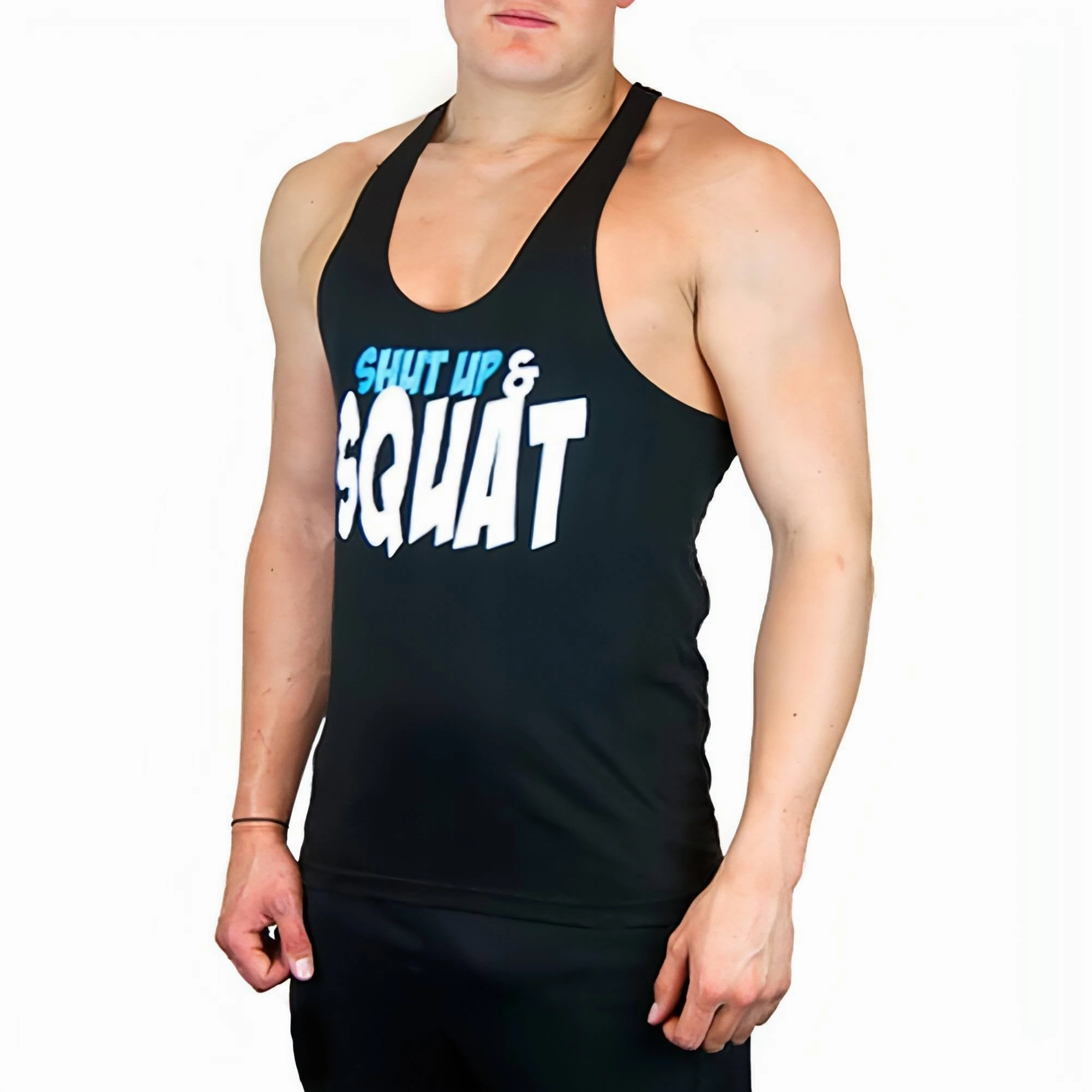 Earth Glow Power Vibe CoreX Fitness Shut Up And Squat Stringer Mens Training Vest - Black