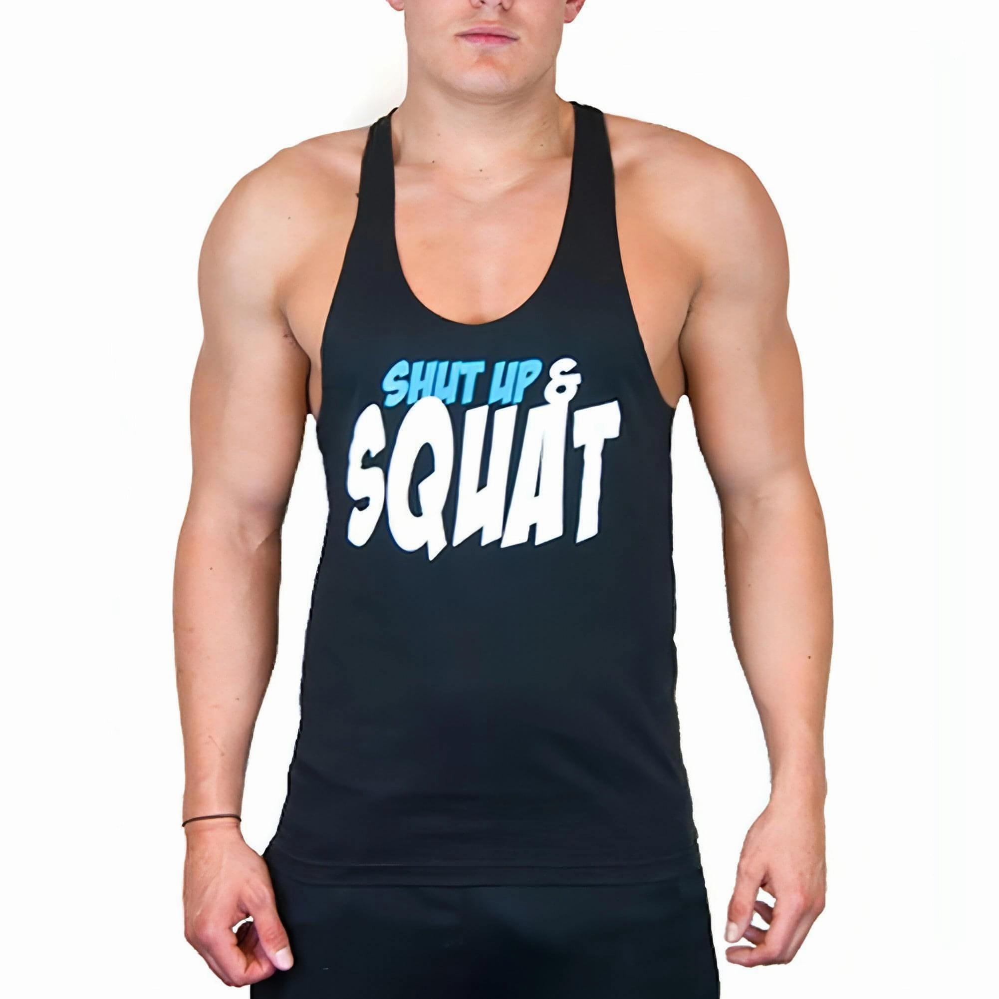 Organic Cotton Certification StretchPaneling CoreX Fitness Shut Up And Squat Stringer Mens Training Vest - Black