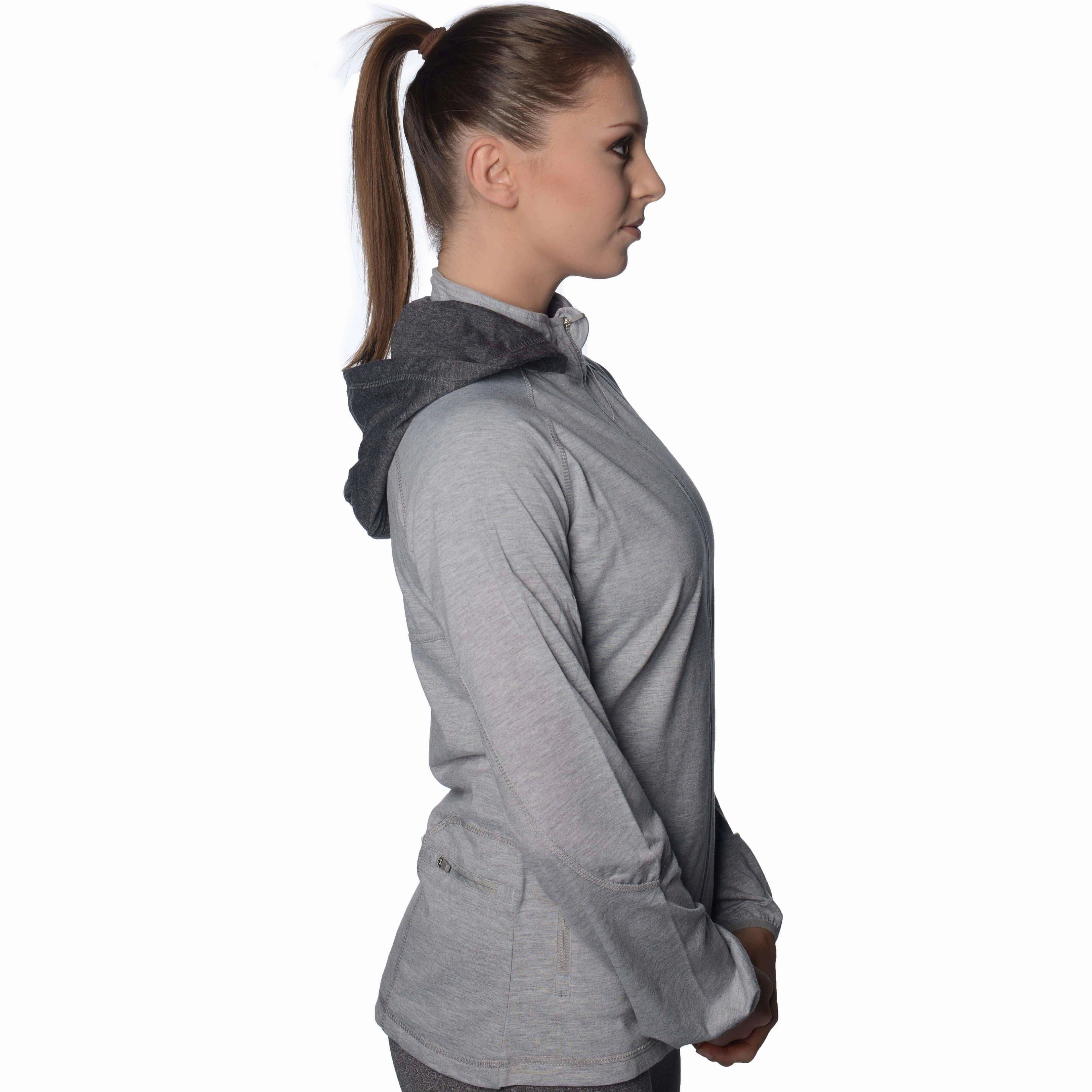 Stretch Enhanced Collar Pocketed More Mile Marl Full Zip Womens Training Hoody - Grey