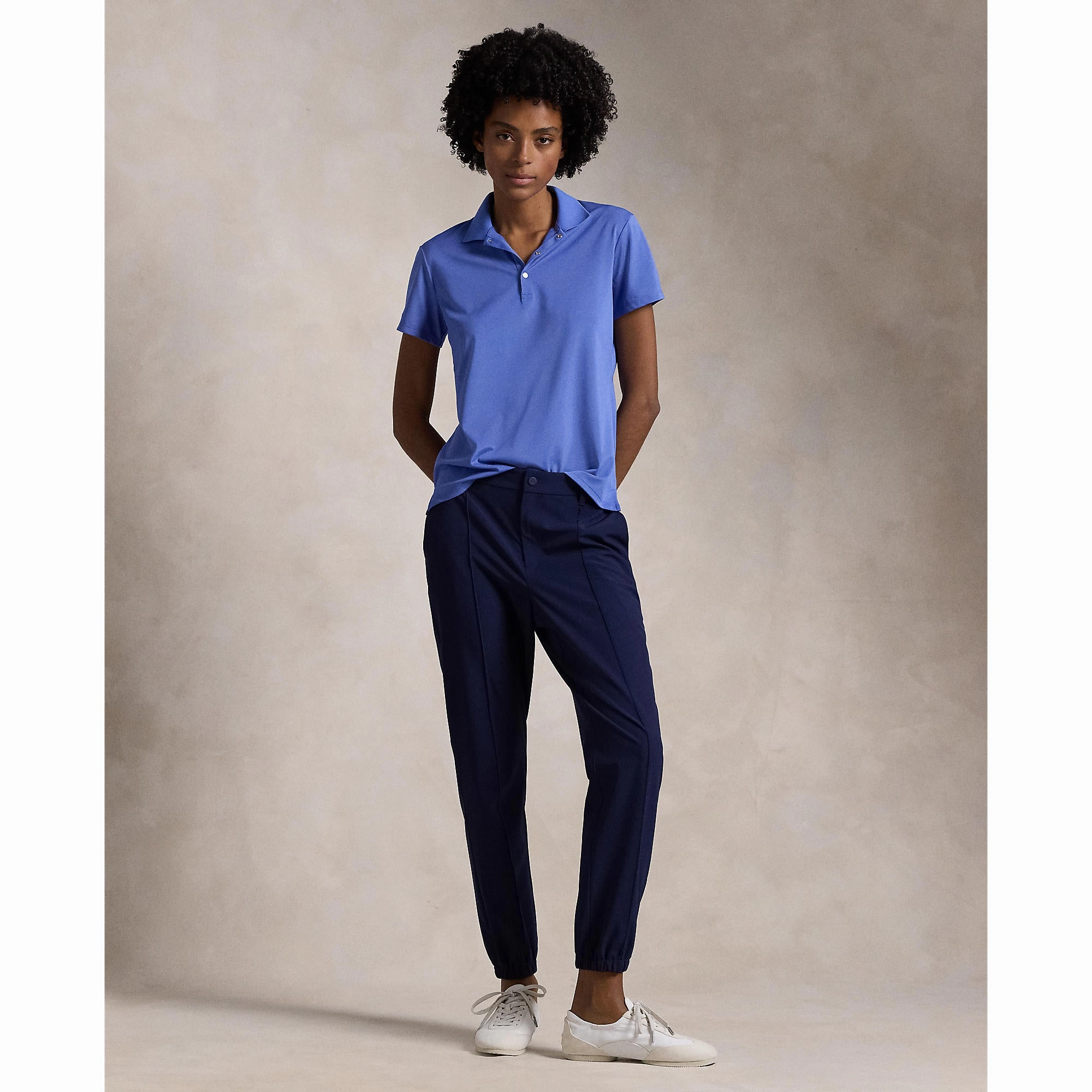 RLX Ralph Lauren Women's Tour Performance Golf Shirt - Resort Blue Subtle ToneOnTone Stitching