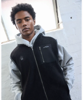 WNDRR Accent Polar Fleece Vest (Black/Grey) Crown Fit
