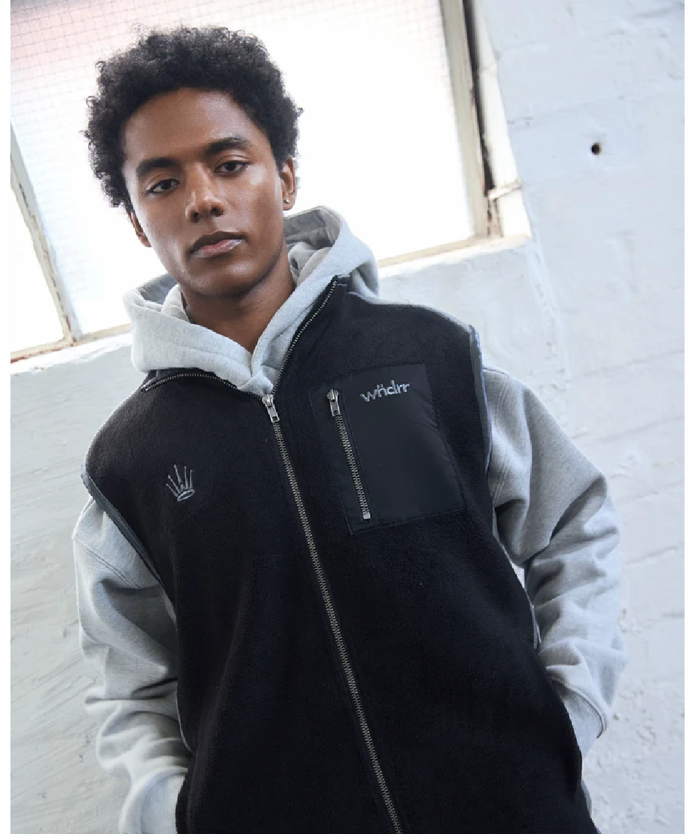 WNDRR Accent Polar Fleece Vest (Black/Grey) Crown Fit