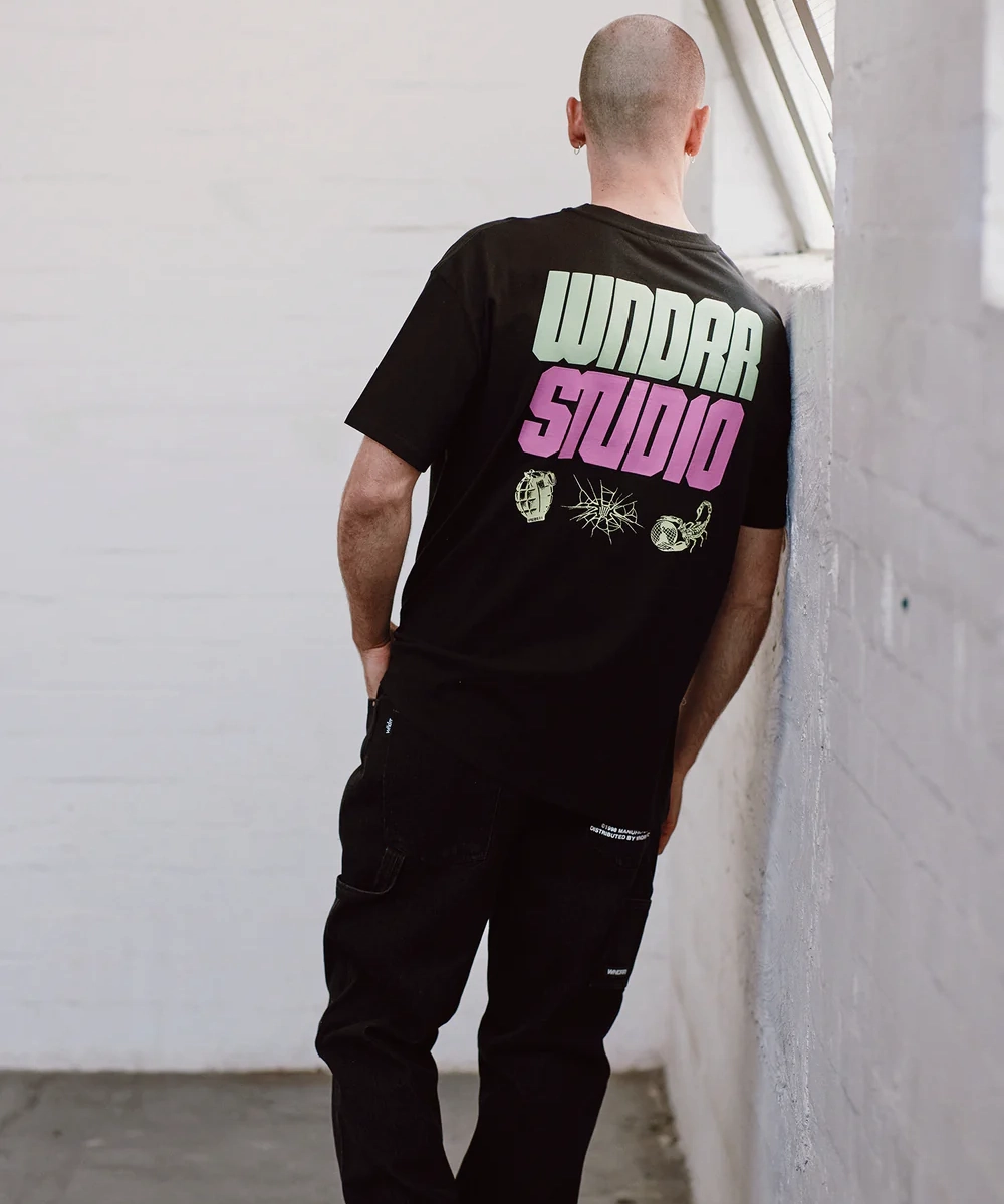 WNDRR Opponent Box Fit Tee (Black) DoubleLayeredHem Comfort waistband