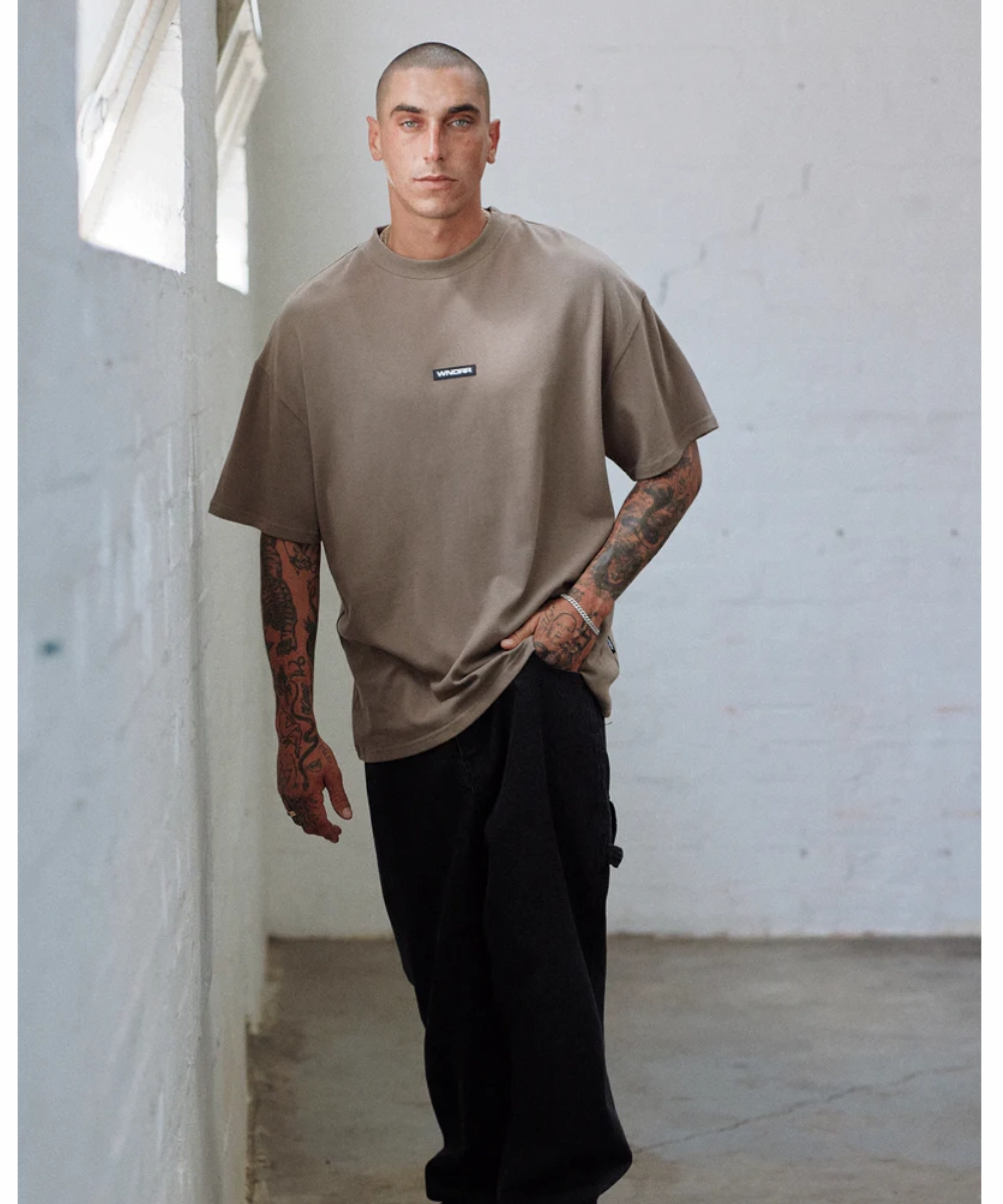 MultiPocket Design HighCollared Design WNDRR Patron Heavy Weight Tee (Taupe)