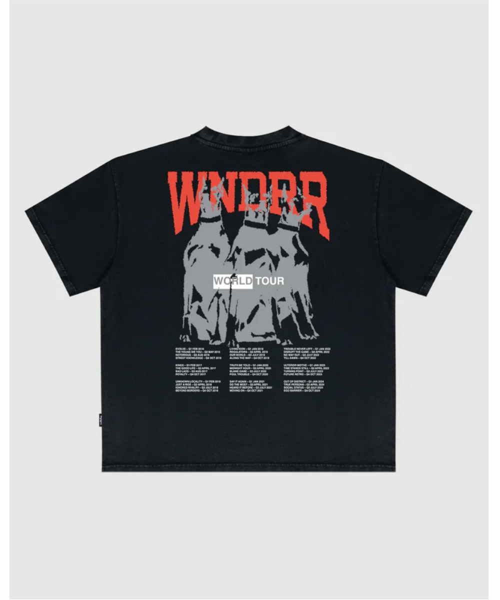 WNDRR World Tour Heavy Weight Tee (Washed Black) Elite Vibe british retro