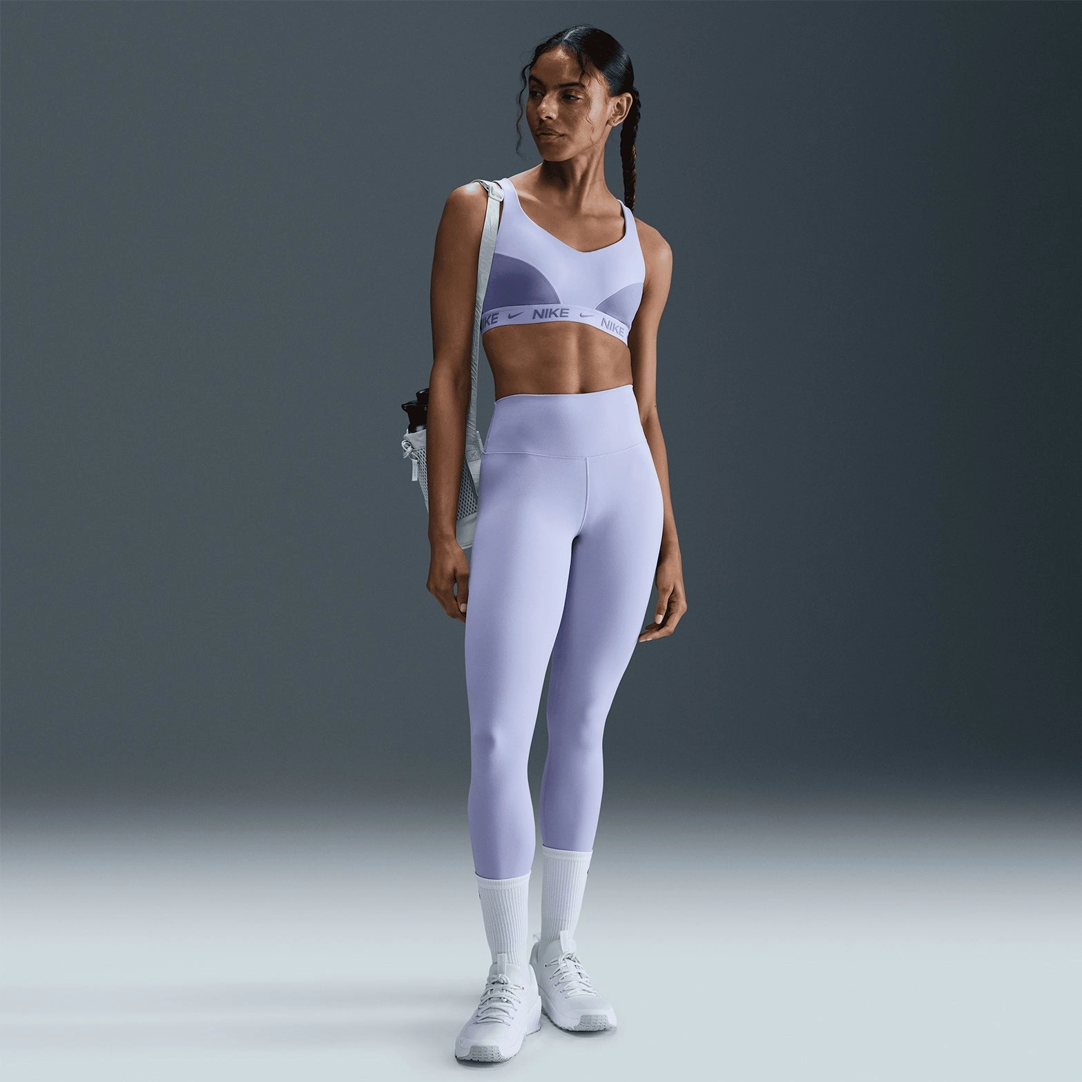 Women's Indy High-Support Sports Bra Lilac Ice / Dusty Amethyst StaticResistantTextile Zipper Closure