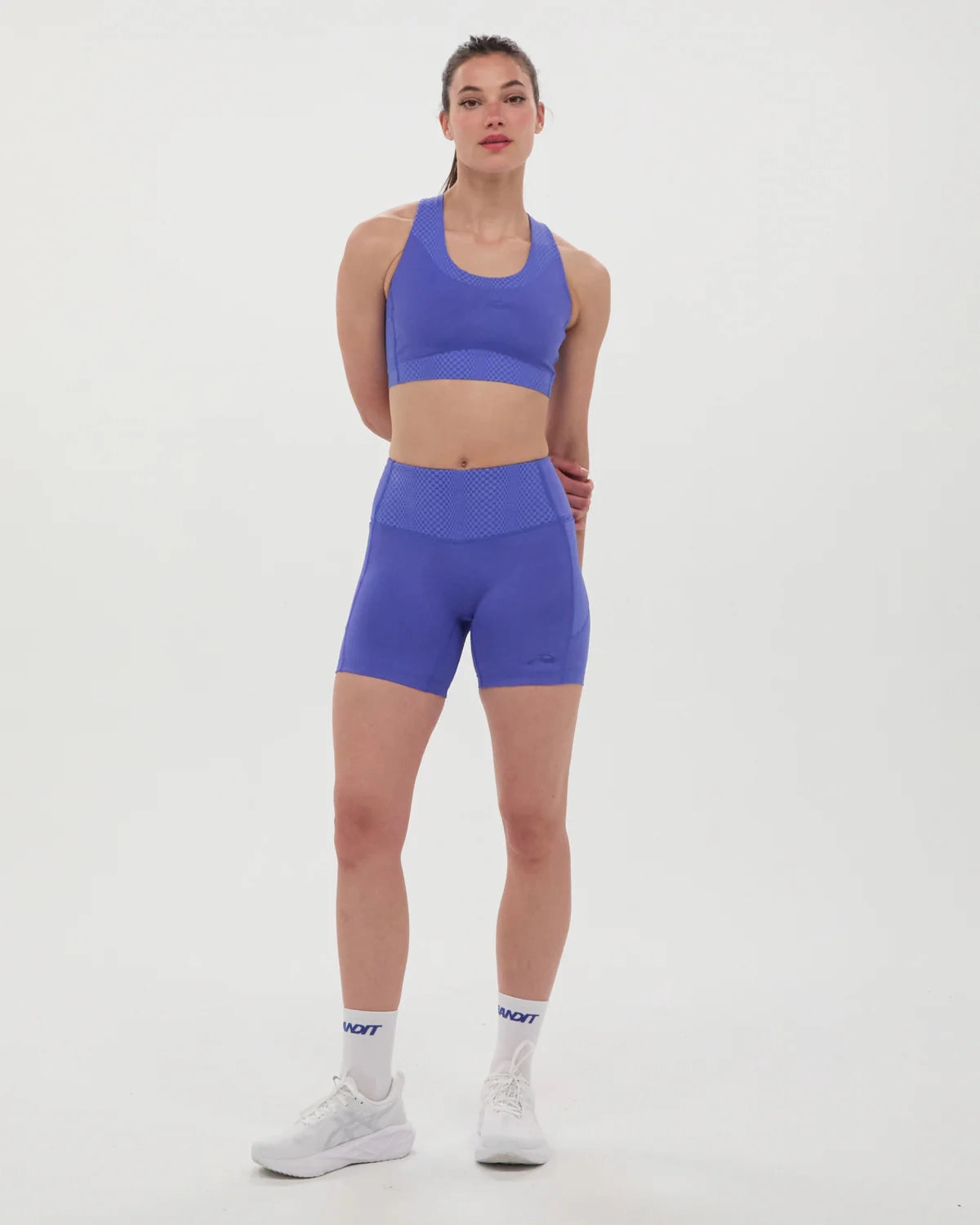 Women's Stamina Scoop Neck Run Bra Deep Peri Blue AdjustableCuffs