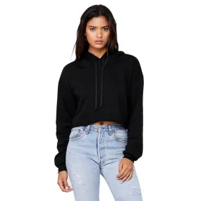 FadeResistantColors Adjustable Drawcord Women's Cropped Fleece Hoodie | BLACK