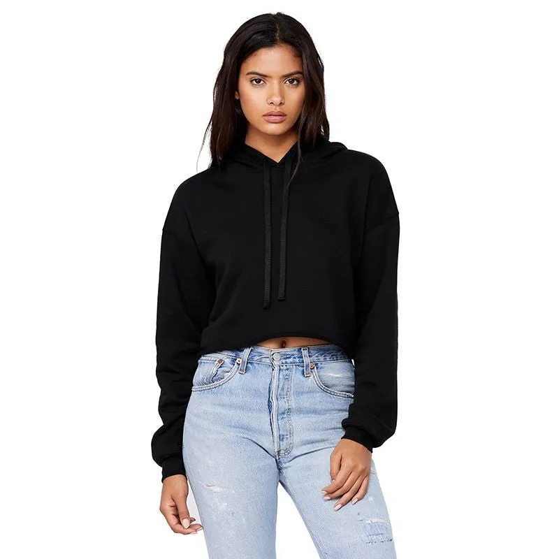 FadeResistantColors Adjustable Drawcord Women's Cropped Fleece Hoodie | BLACK