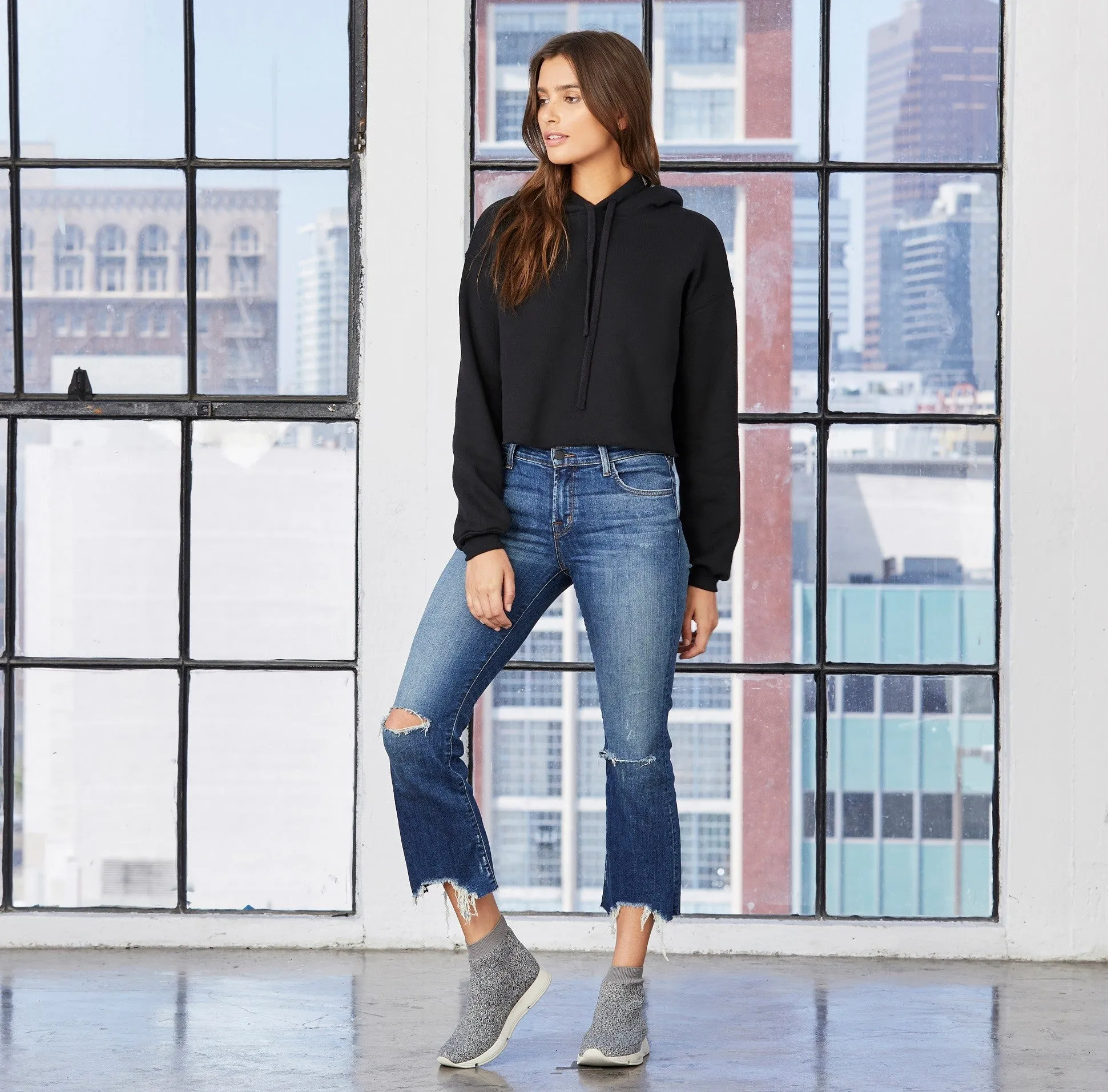 Women's Cropped Fleece Hoodie | BLACK FlexibleFit DoubleLayered